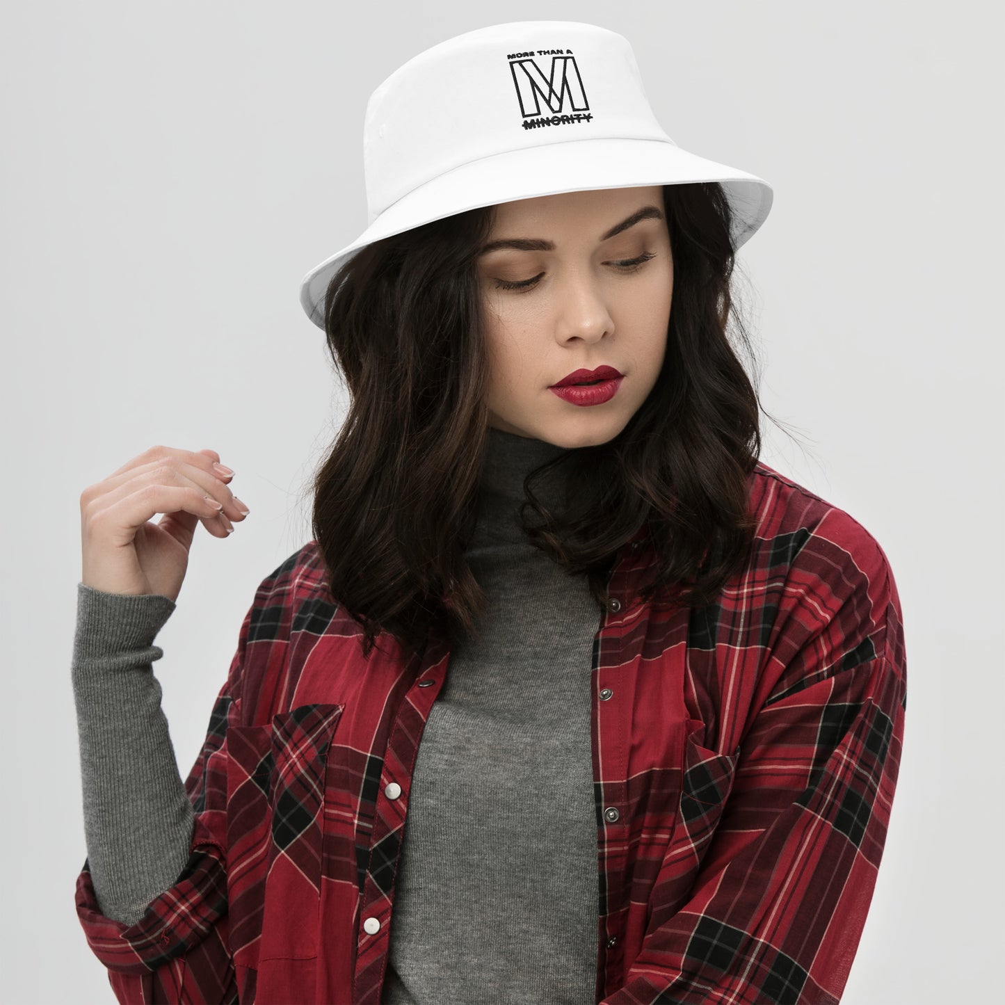 MTAM - More Than A Minority Embroidered Logo Bucket Hat - Black Text, 100% Cotton Twill, Breathable Sewn Eyelets
