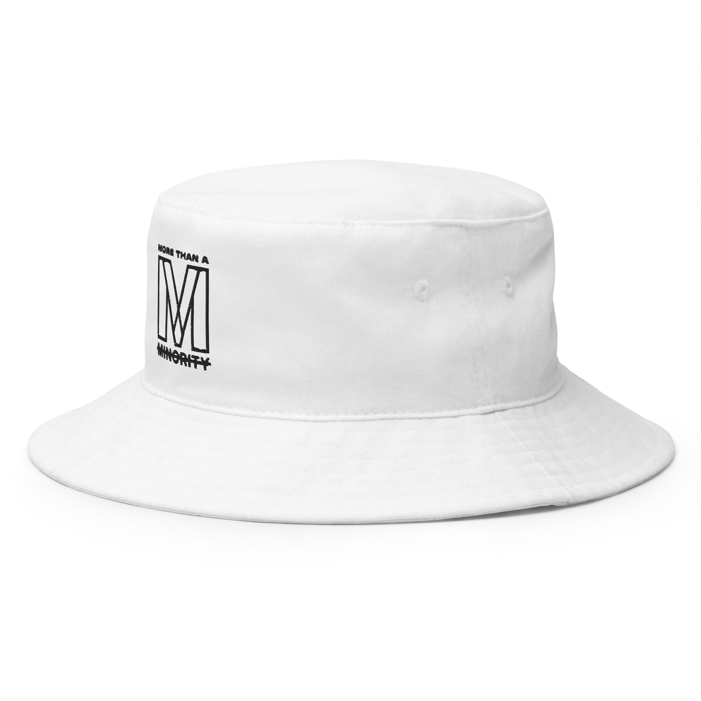 MTAM - More Than A Minority Embroidered Logo Bucket Hat - Black Text, 100% Cotton Twill, Breathable Sewn Eyelets