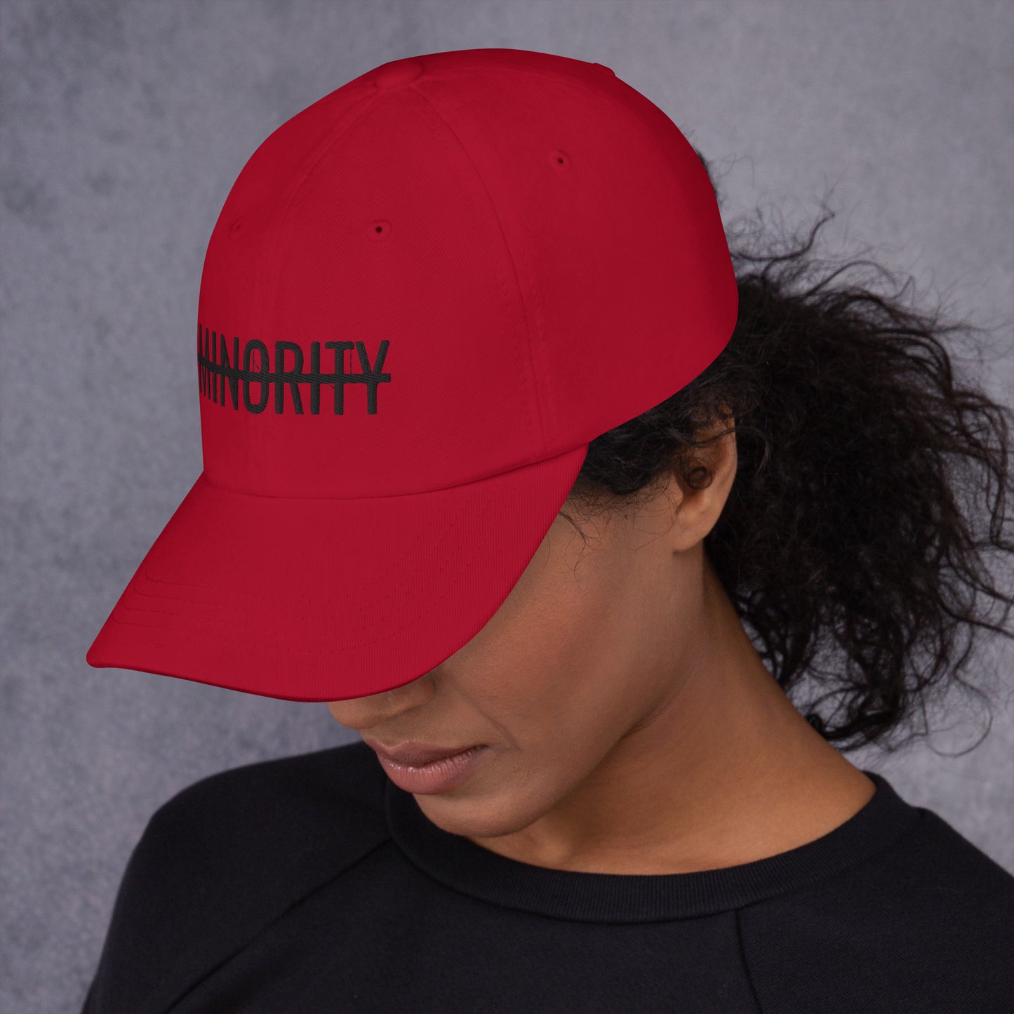 MTAM - Not A Minority Embroidered Logo Dad Hat- Black Text, 100% Cotton, Adjustable, Low Profile, Unstructured, curved visor, antique buckle