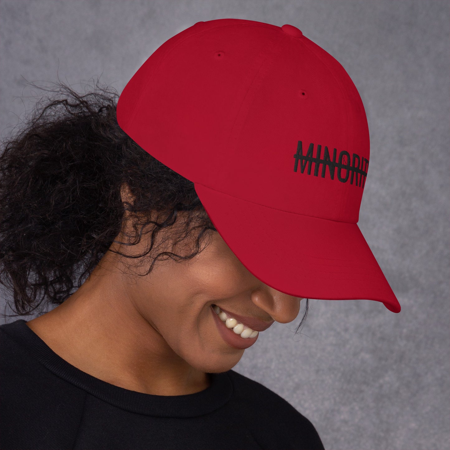 MTAM - Not A Minority Embroidered Logo Dad Hat- Black Text, 100% Cotton, Adjustable, Low Profile, Unstructured, curved visor, antique buckle