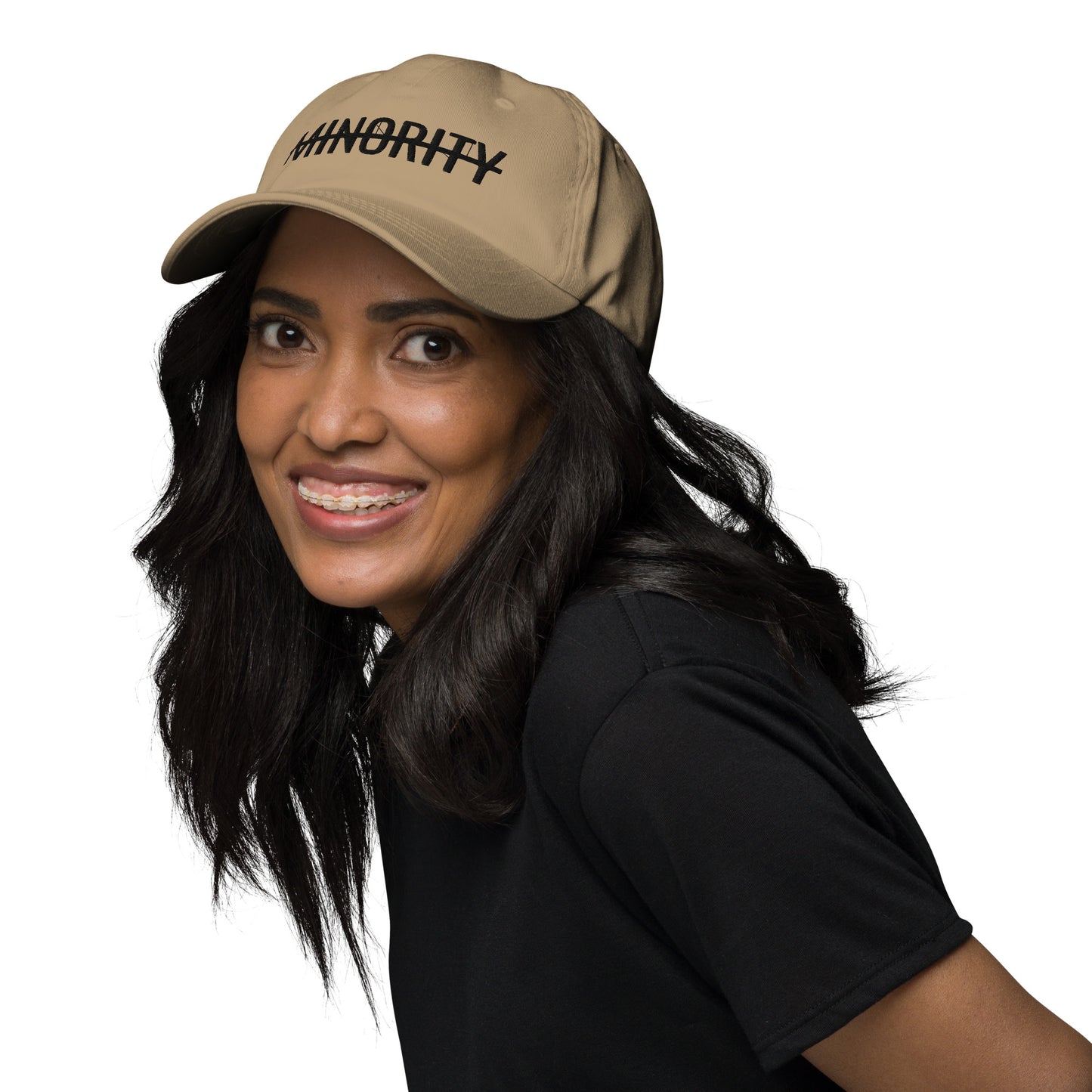 MTAM - Not A Minority Embroidered Logo Dad Hat- Black Text, 100% Cotton, Adjustable, Low Profile, Unstructured, curved visor, antique buckle
