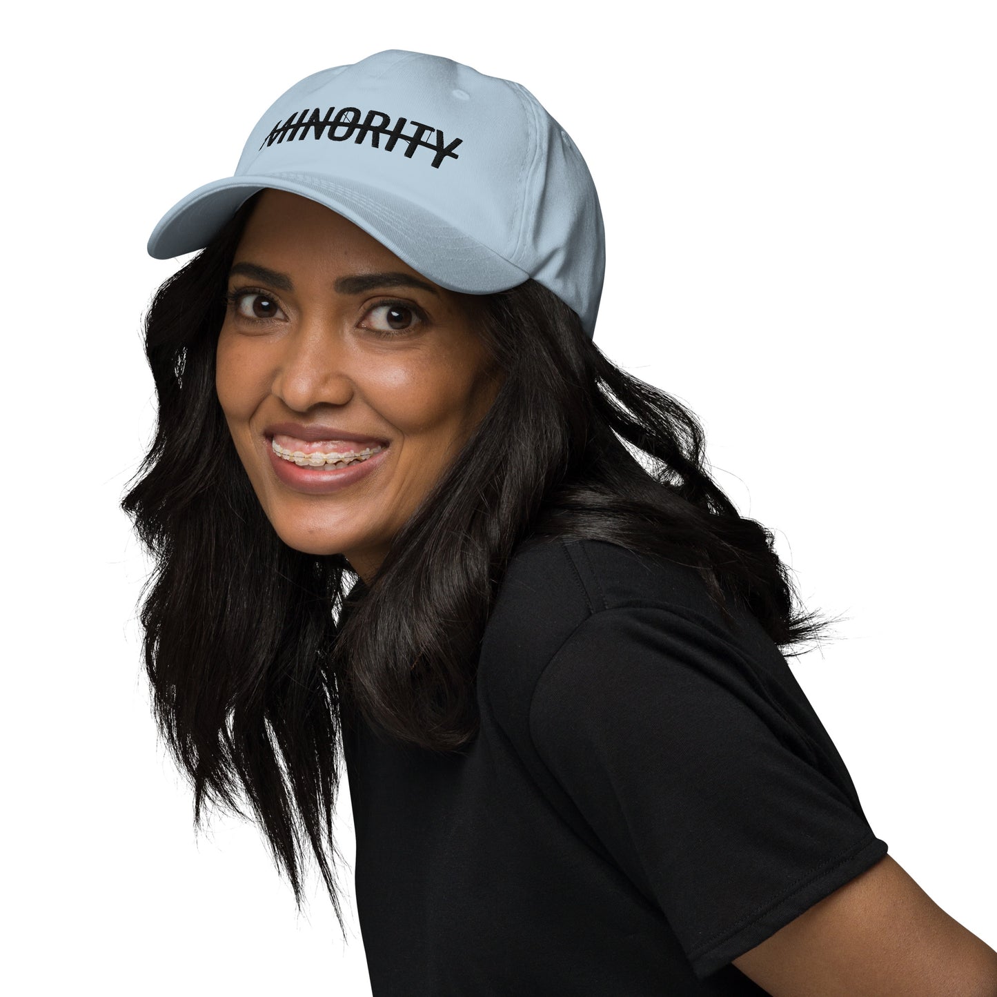MTAM - Not A Minority Embroidered Logo Dad Hat- Black Text, 100% Cotton, Adjustable, Low Profile, Unstructured, curved visor, antique buckle