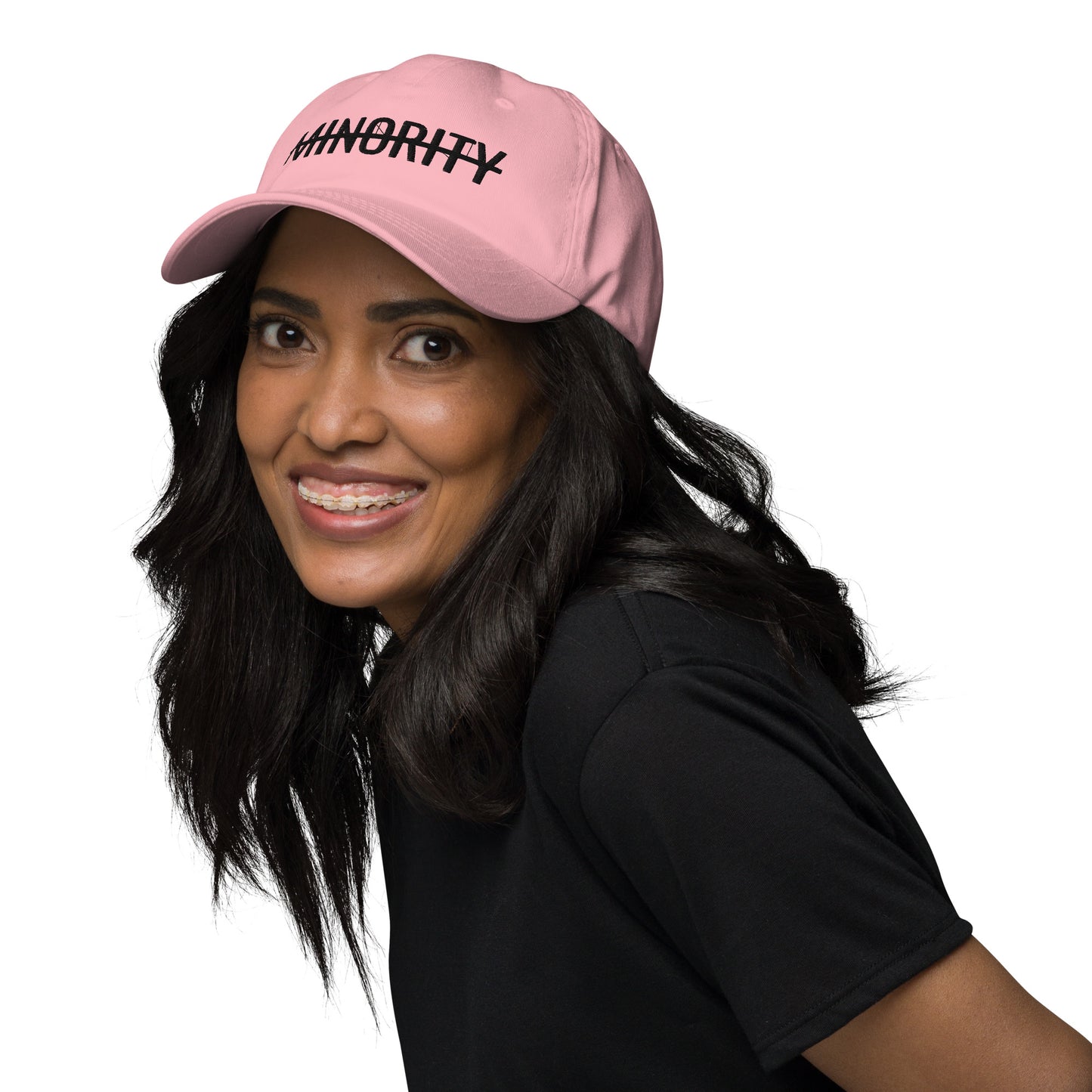 MTAM - Not A Minority Embroidered Logo Dad Hat- Black Text, 100% Cotton, Adjustable, Low Profile, Unstructured, curved visor, antique buckle