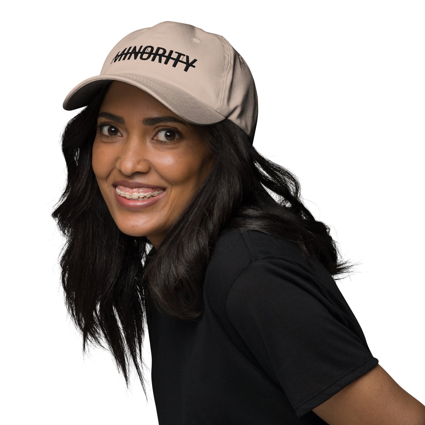 MTAM - Not A Minority Embroidered Logo Dad Hat- Black Text, 100% Cotton, Adjustable, Low Profile, Unstructured, curved visor, antique buckle