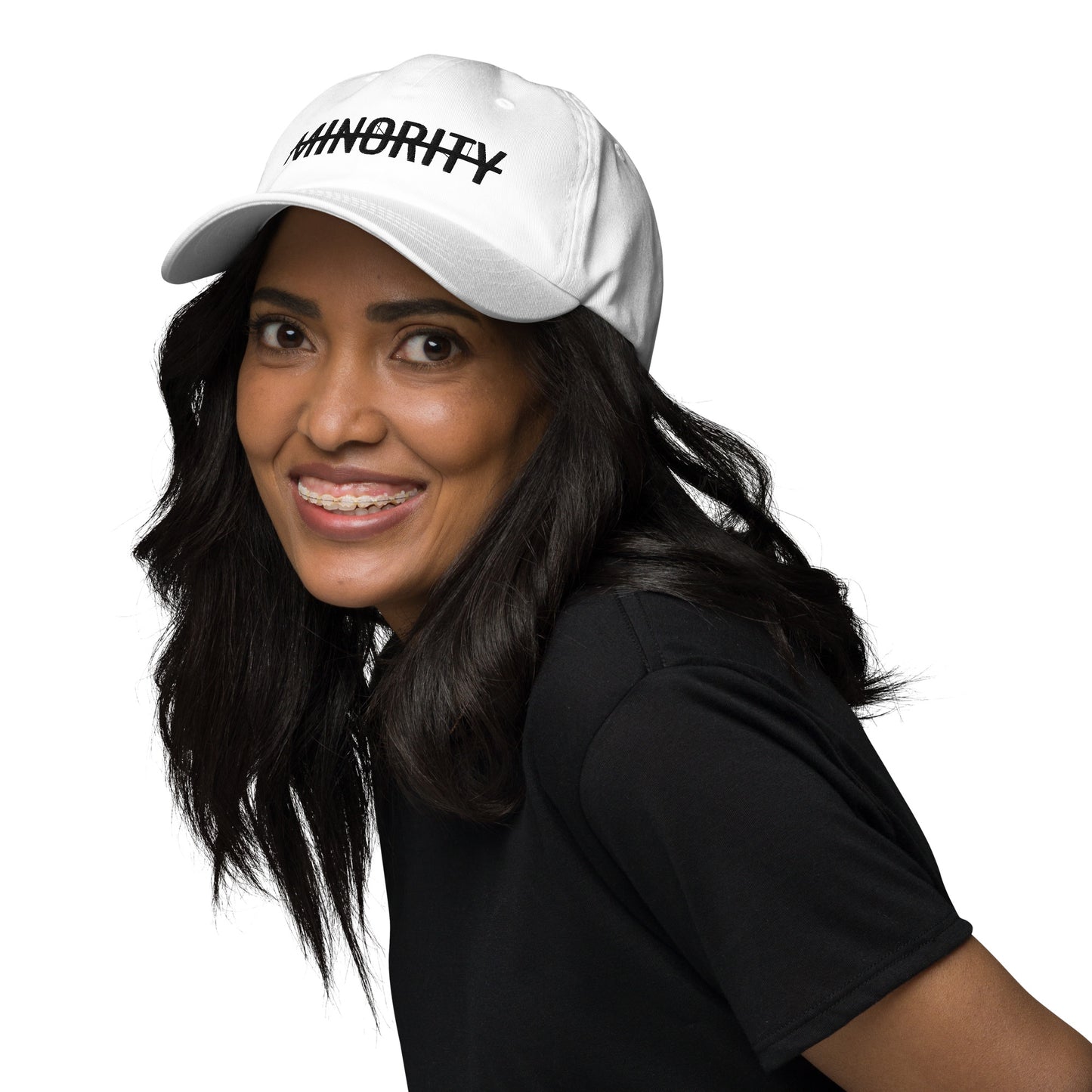 MTAM - Not A Minority Embroidered Logo Dad Hat- Black Text, 100% Cotton, Adjustable, Low Profile, Unstructured, curved visor, antique buckle