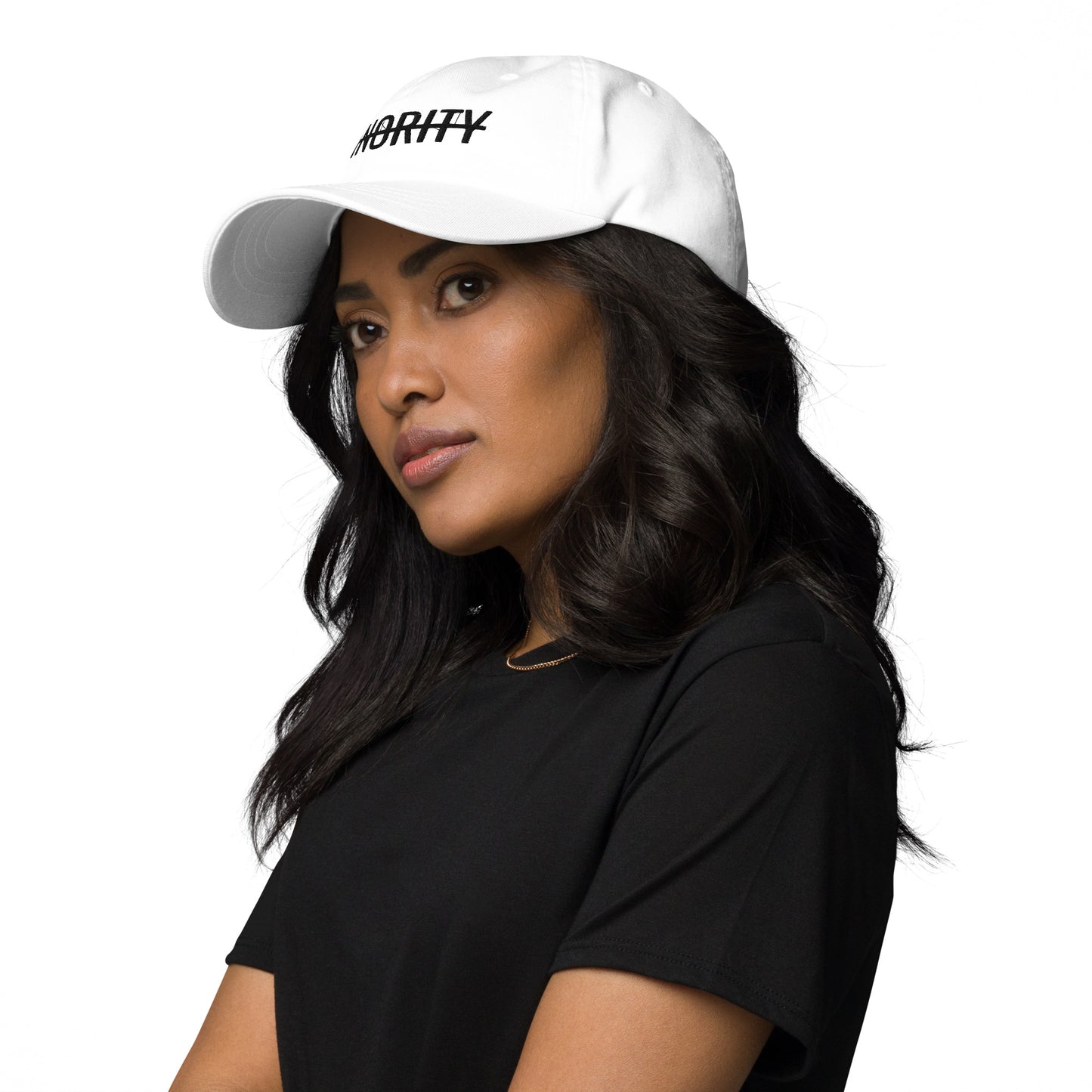 MTAM - Not A Minority Embroidered Logo Dad Hat- Black Text, 100% Cotton, Adjustable, Low Profile, Unstructured, curved visor, antique buckle