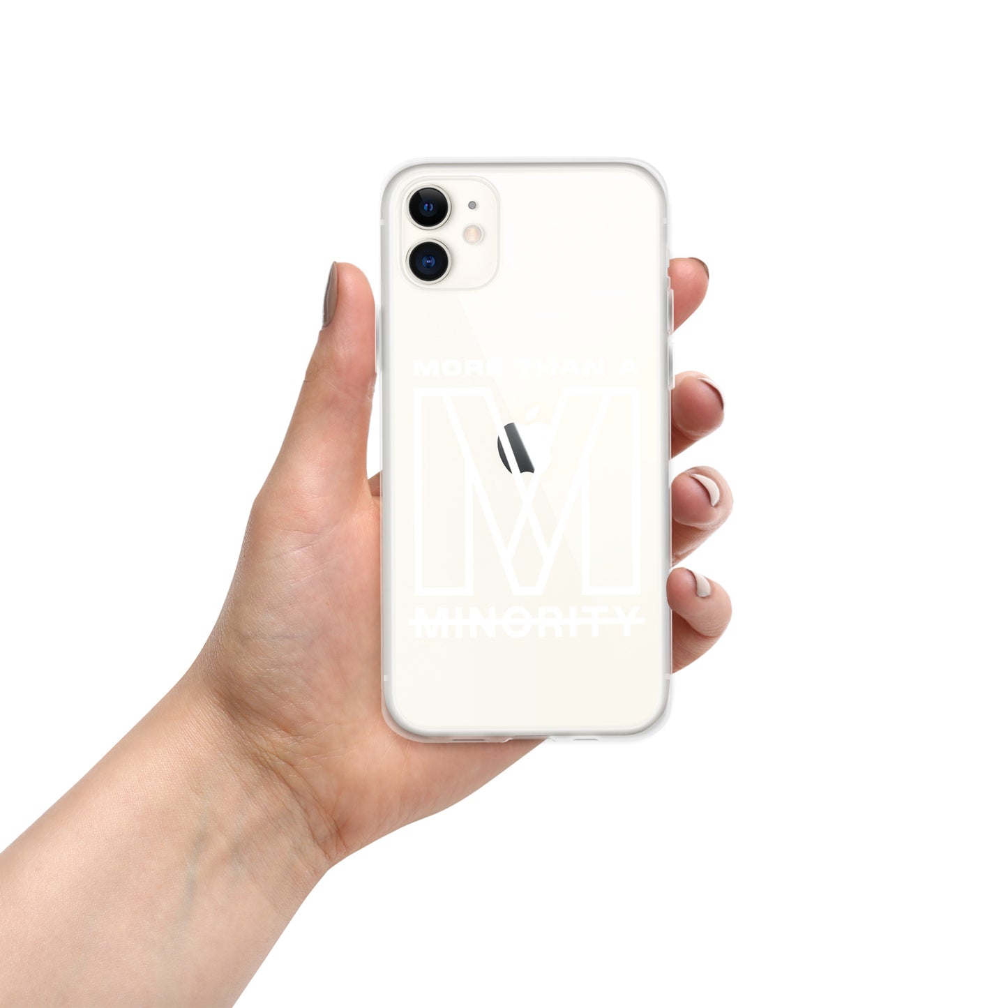 MTAM - More Than A Minority Clear Case for iPhone® | Solid Polycarbonate Back, Flexible Sides, Wireless Charging Compatible | White LOGO