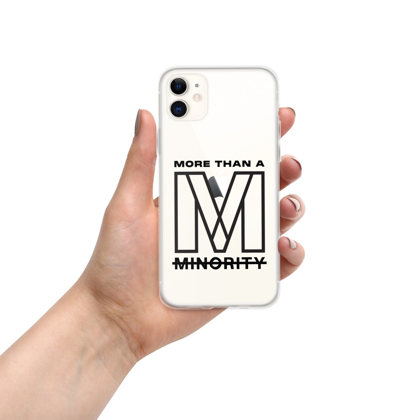 MTAM - More Than A Minority Clear Case for iPhone® | Solid Polycarbonate Back, Flexible Sides, Wireless Charging Compatible | Black LOGO