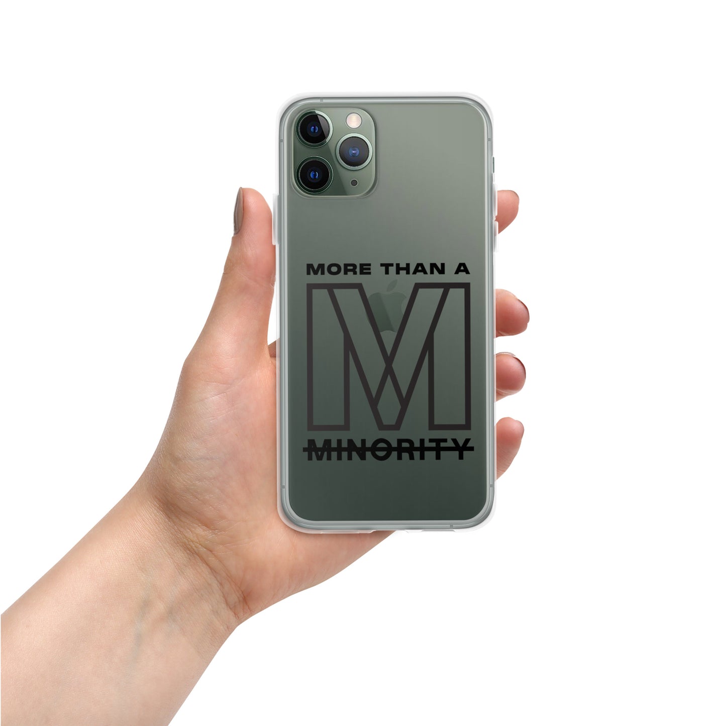 MTAM - More Than A Minority Clear Case for iPhone® | Solid Polycarbonate Back, Flexible Sides, Wireless Charging Compatible | Black LOGO