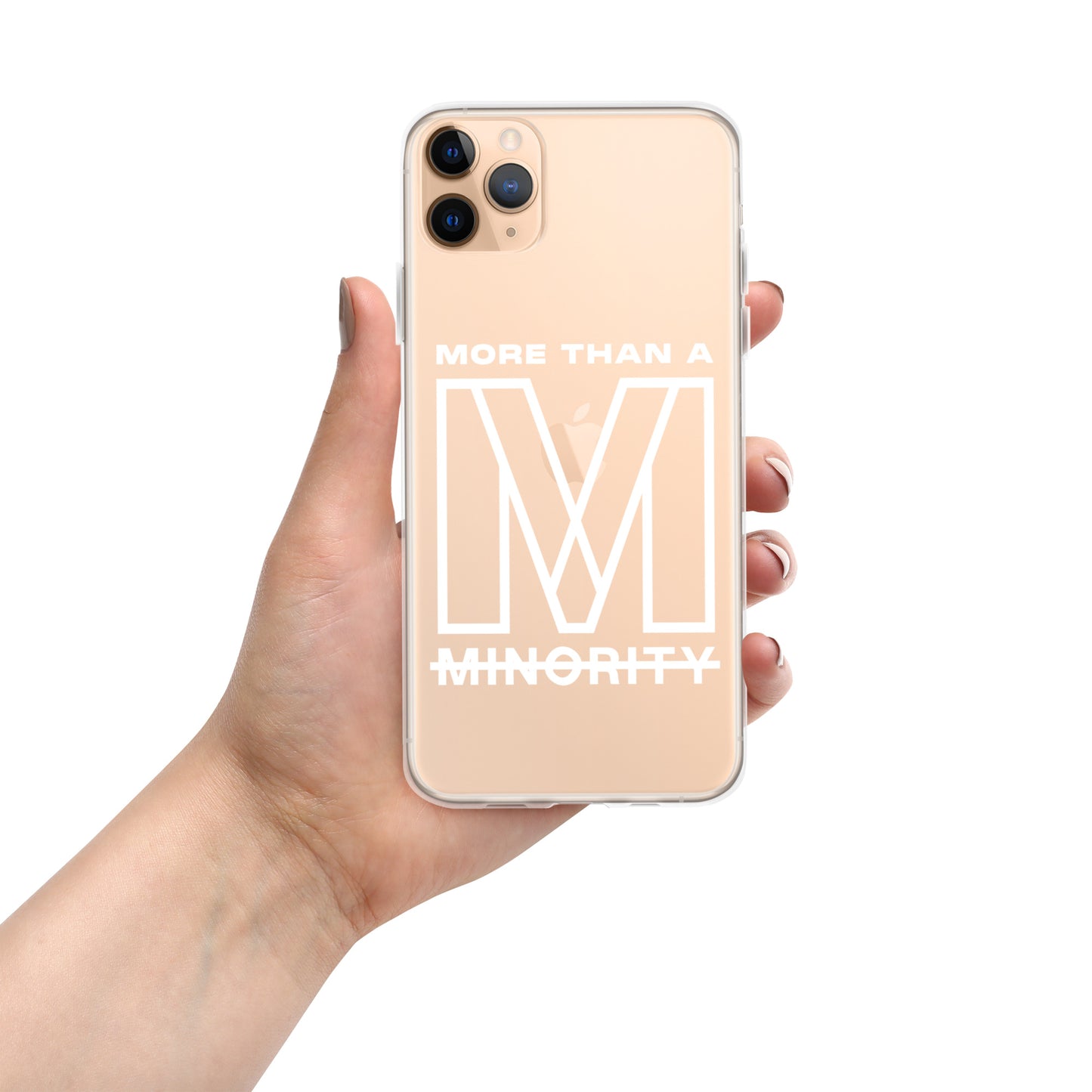 MTAM - More Than A Minority Clear Case for iPhone® | Solid Polycarbonate Back, Flexible Sides, Wireless Charging Compatible | White LOGO