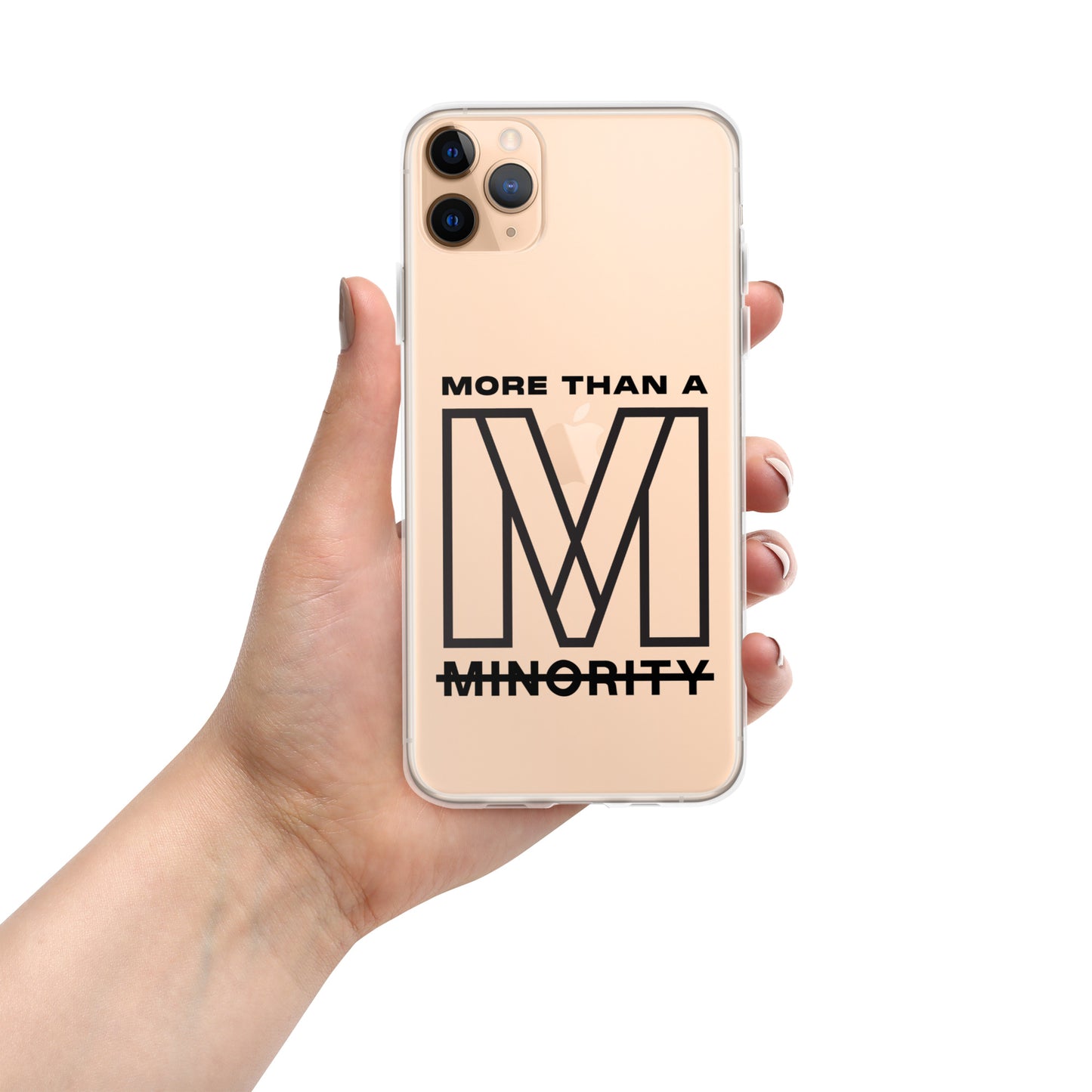 MTAM - More Than A Minority Clear Case for iPhone® | Solid Polycarbonate Back, Flexible Sides, Wireless Charging Compatible | Black LOGO
