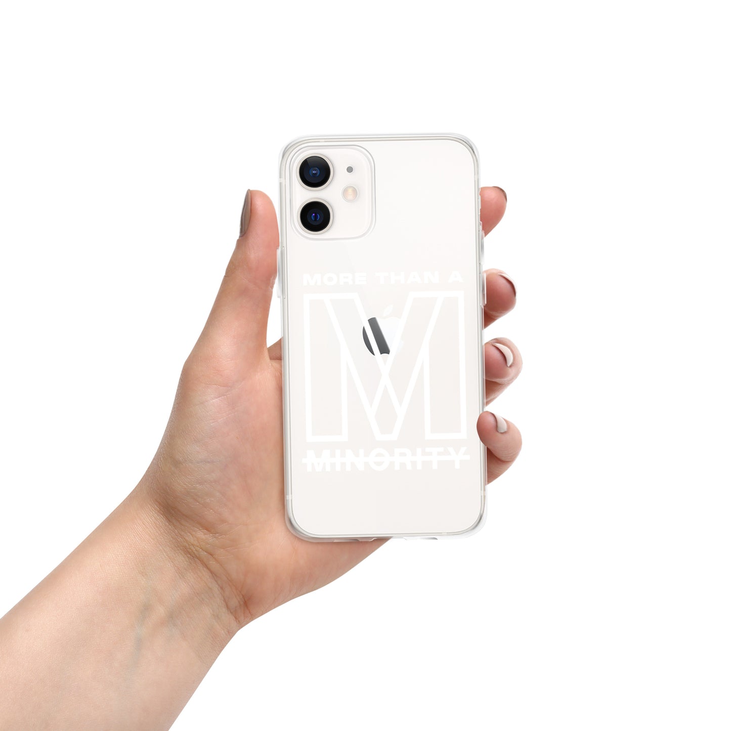 MTAM - More Than A Minority Clear Case for iPhone® | Solid Polycarbonate Back, Flexible Sides, Wireless Charging Compatible | White LOGO