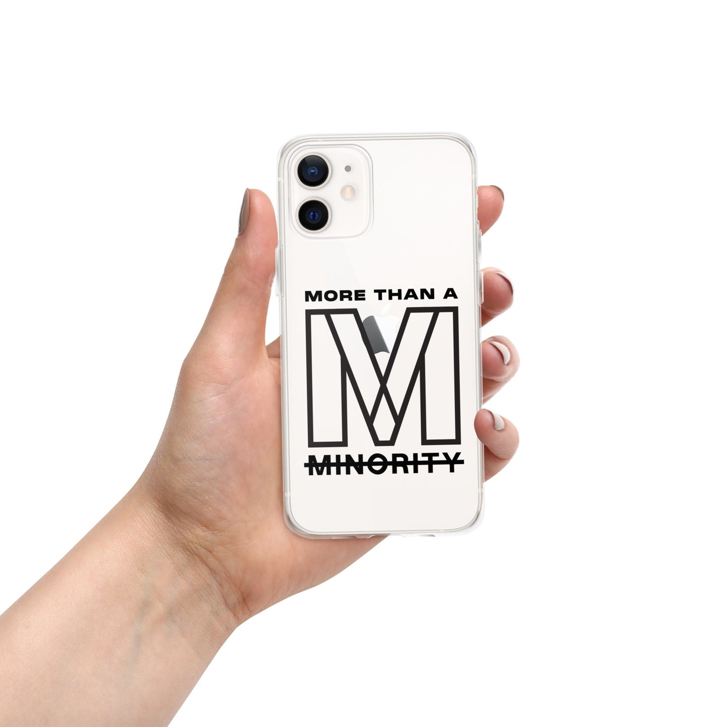 MTAM - More Than A Minority Clear Case for iPhone® | Solid Polycarbonate Back, Flexible Sides, Wireless Charging Compatible | Black LOGO