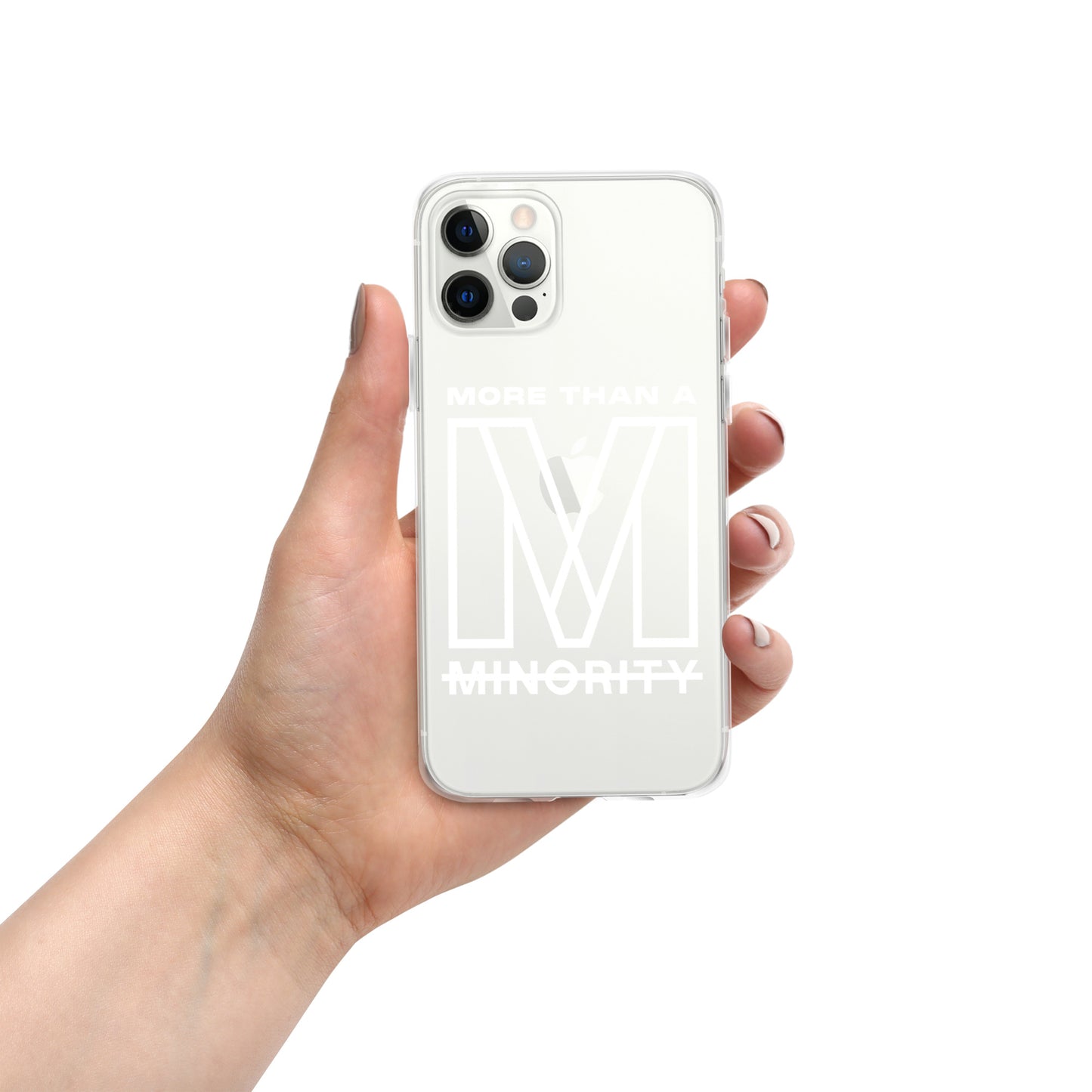 MTAM - More Than A Minority Clear Case for iPhone® | Solid Polycarbonate Back, Flexible Sides, Wireless Charging Compatible | White LOGO
