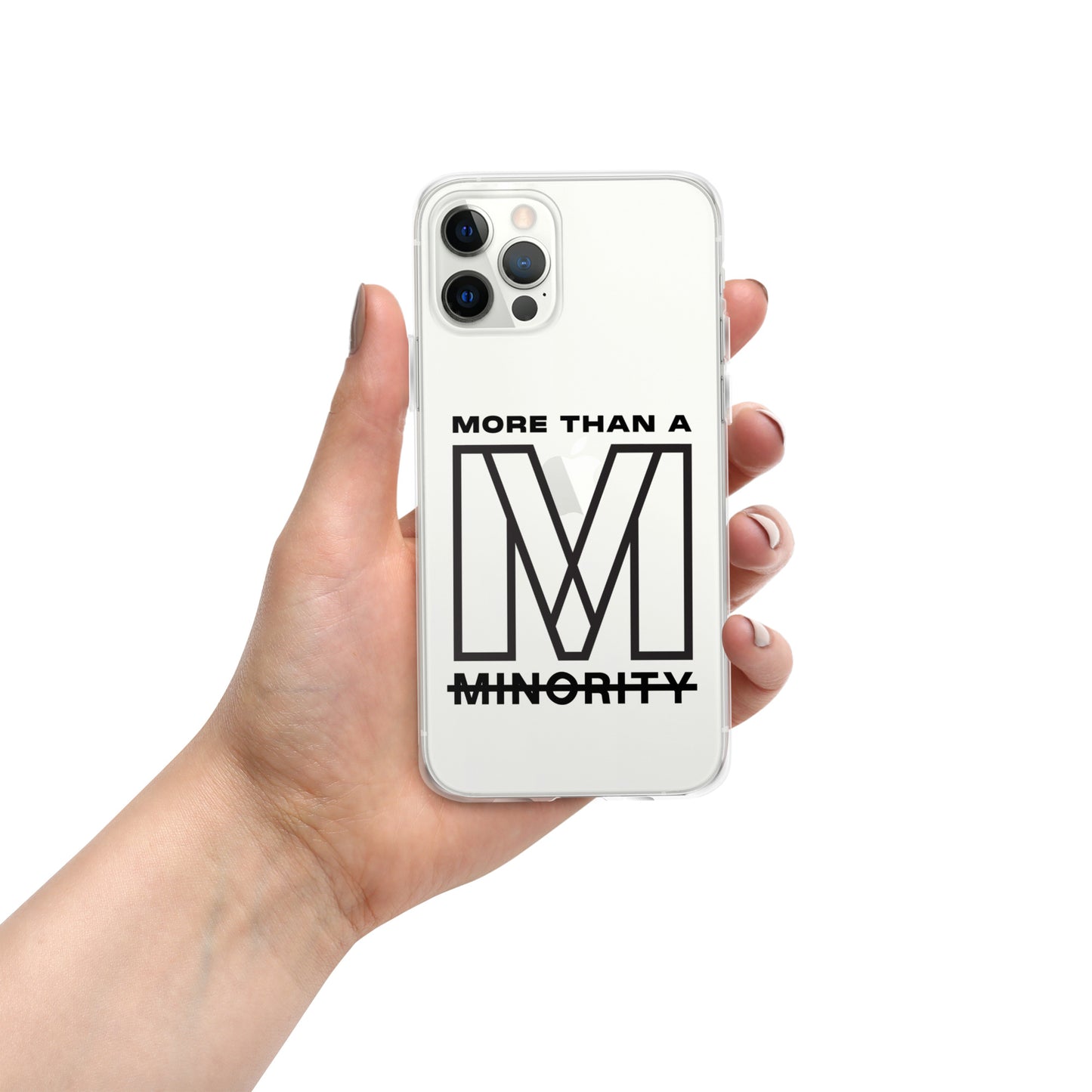 MTAM - More Than A Minority Clear Case for iPhone® | Solid Polycarbonate Back, Flexible Sides, Wireless Charging Compatible | Black LOGO