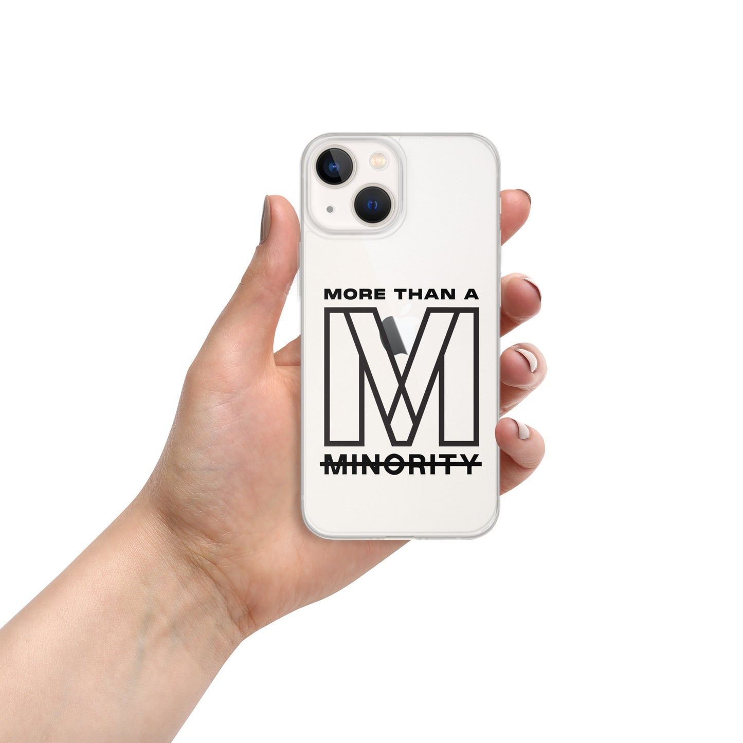 MTAM - More Than A Minority Clear Case for iPhone® | Solid Polycarbonate Back, Flexible Sides, Wireless Charging Compatible | Black LOGO