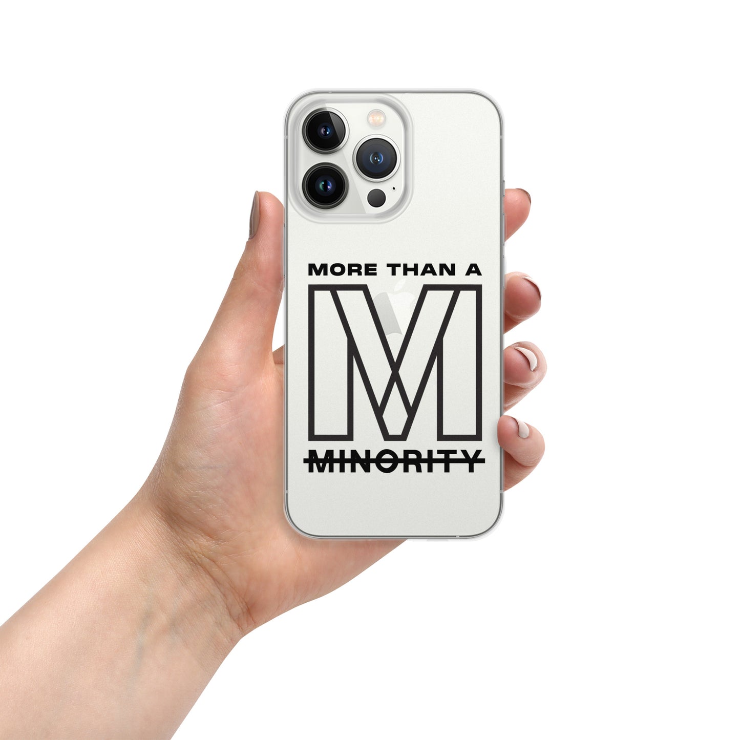 MTAM - More Than A Minority Clear Case for iPhone® | Solid Polycarbonate Back, Flexible Sides, Wireless Charging Compatible | Black LOGO