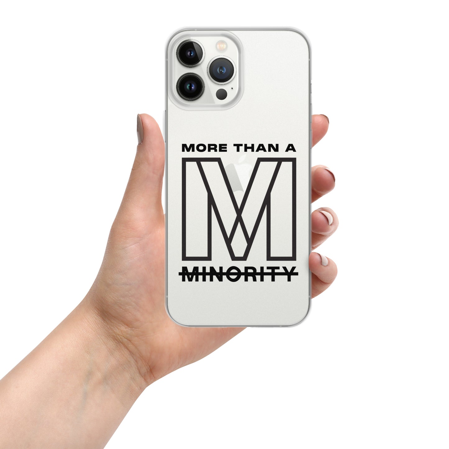 MTAM - More Than A Minority Clear Case for iPhone® | Solid Polycarbonate Back, Flexible Sides, Wireless Charging Compatible | Black LOGO