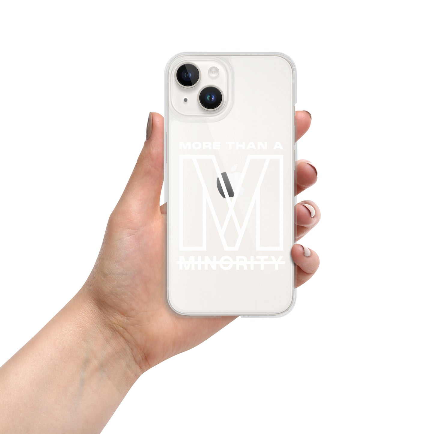 MTAM - More Than A Minority Clear Case for iPhone® | Solid Polycarbonate Back, Flexible Sides, Wireless Charging Compatible | White LOGO