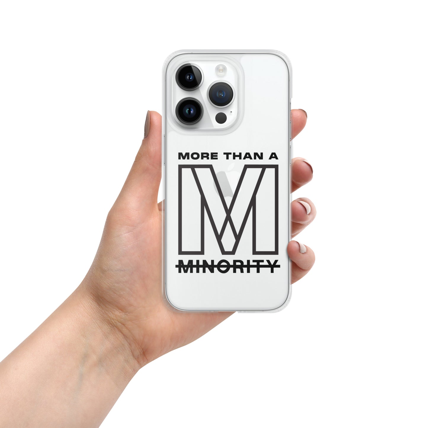MTAM - More Than A Minority Clear Case for iPhone® | Solid Polycarbonate Back, Flexible Sides, Wireless Charging Compatible | Black LOGO