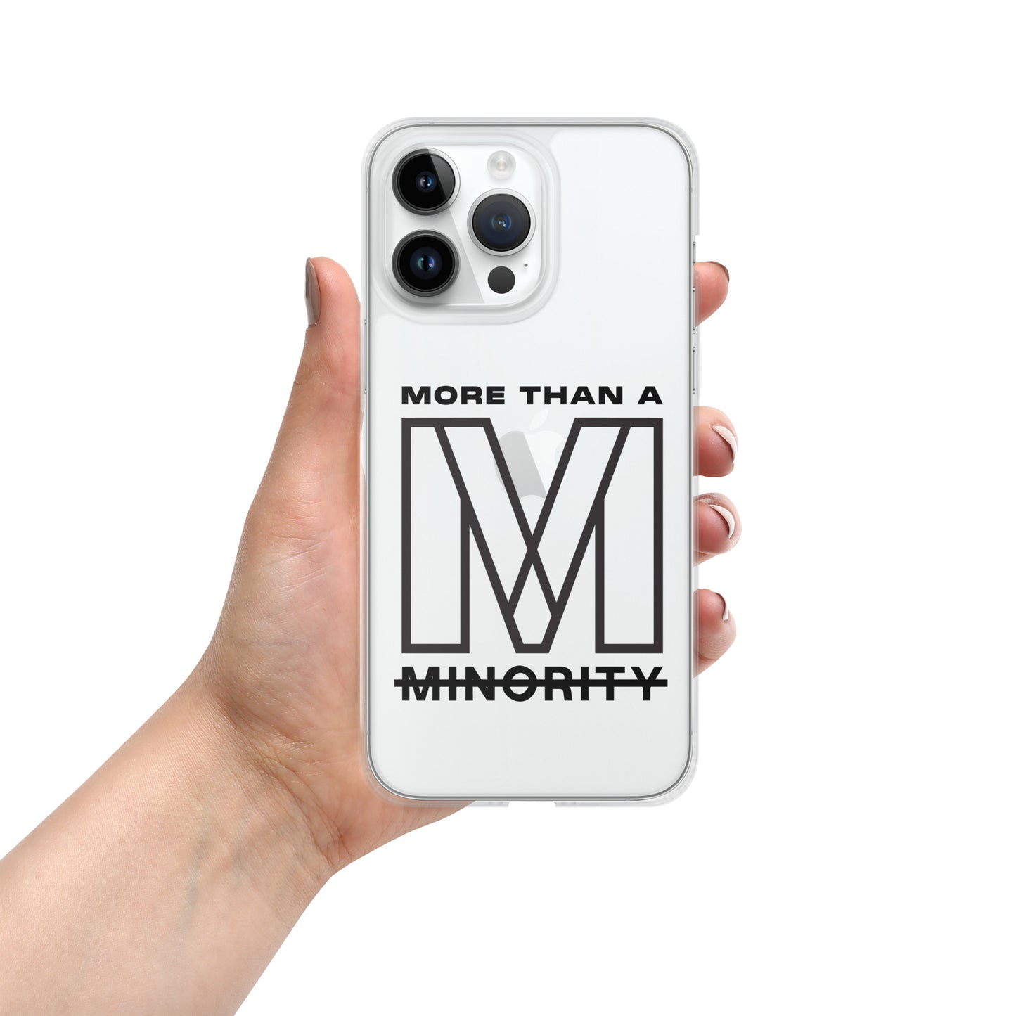 MTAM - More Than A Minority Clear Case for iPhone® | Solid Polycarbonate Back, Flexible Sides, Wireless Charging Compatible | Black LOGO