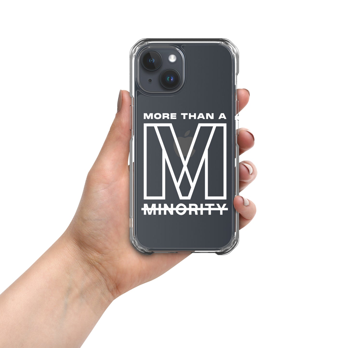 MTAM - More Than A Minority Clear Case for iPhone® | Solid Polycarbonate Back, Flexible Sides, Wireless Charging Compatible | White LOGO
