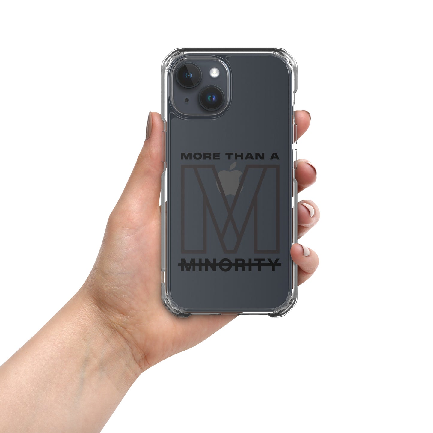MTAM - More Than A Minority Clear Case for iPhone® | Solid Polycarbonate Back, Flexible Sides, Wireless Charging Compatible | Black LOGO