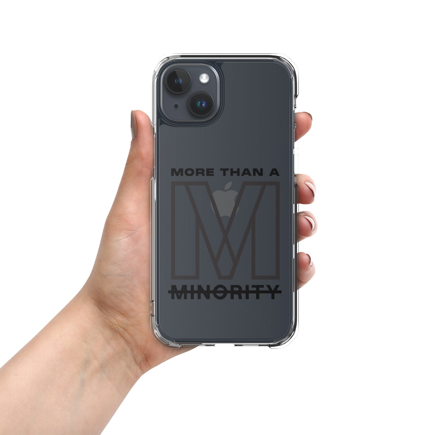 MTAM - More Than A Minority Clear Case for iPhone® | Solid Polycarbonate Back, Flexible Sides, Wireless Charging Compatible | Black LOGO