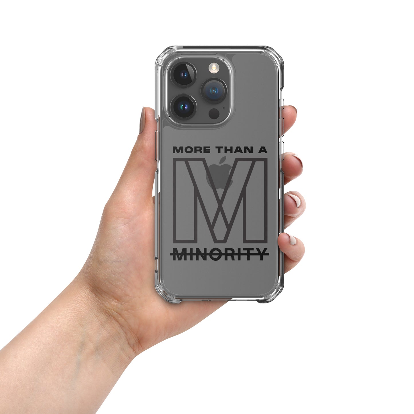 MTAM - More Than A Minority Clear Case for iPhone® | Solid Polycarbonate Back, Flexible Sides, Wireless Charging Compatible | Black LOGO