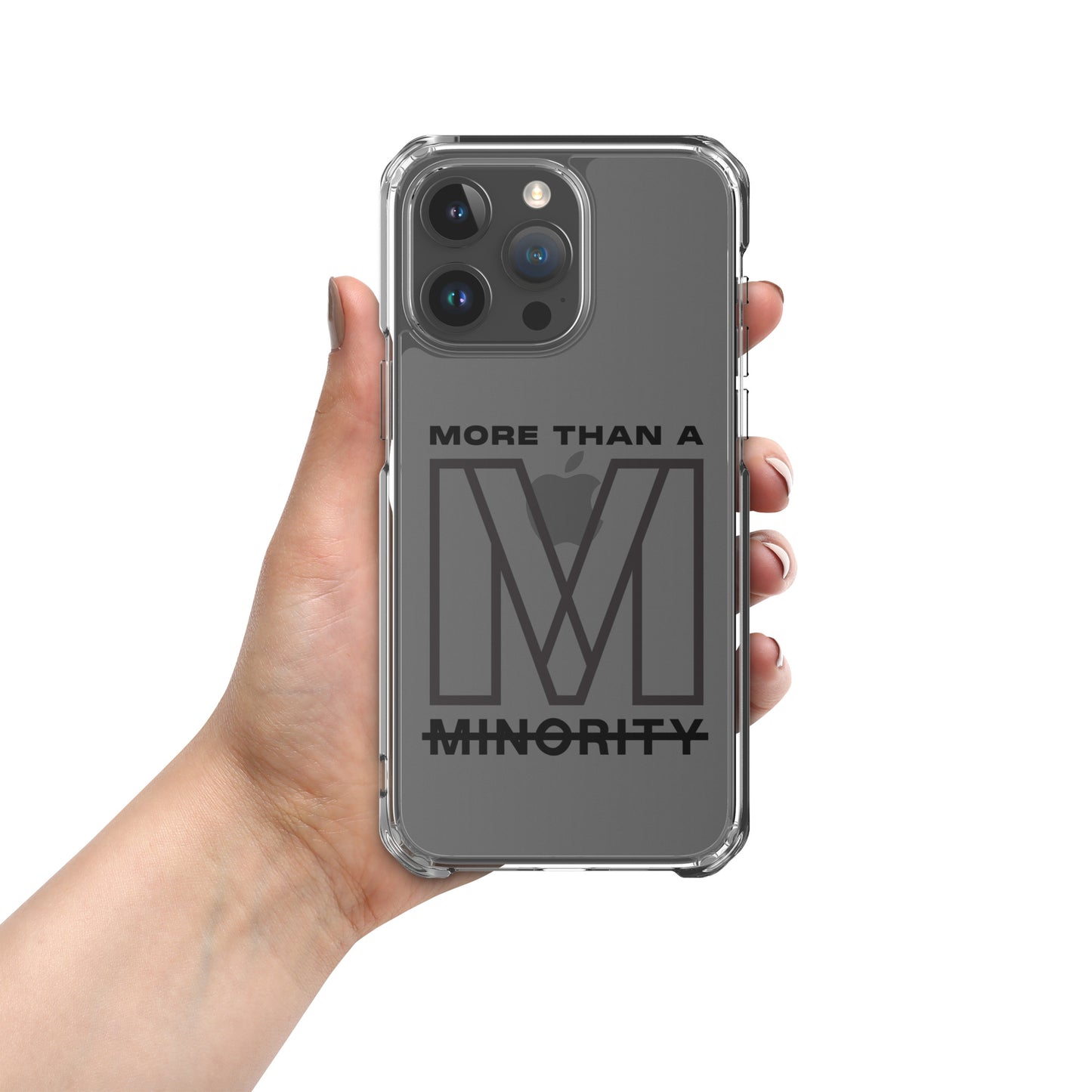 MTAM - More Than A Minority Clear Case for iPhone® | Solid Polycarbonate Back, Flexible Sides, Wireless Charging Compatible | Black LOGO