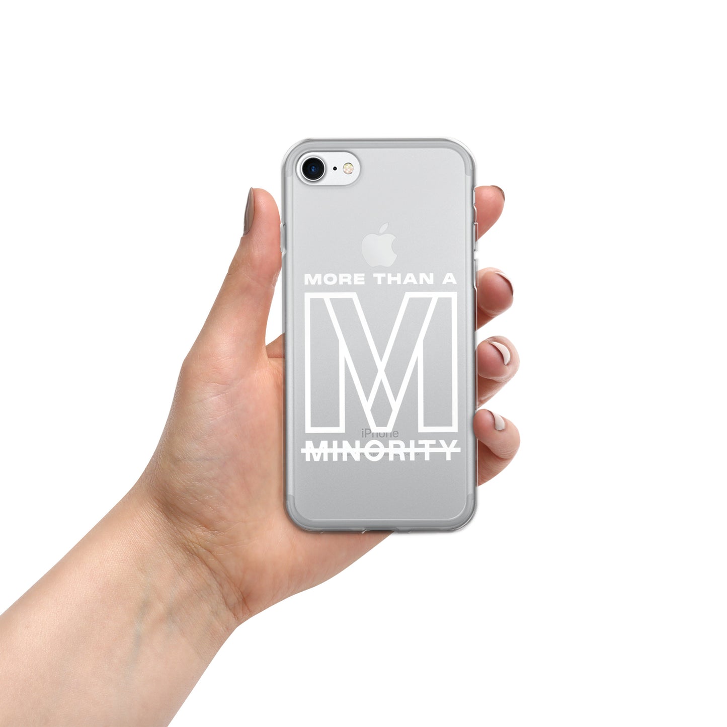 MTAM - More Than A Minority Clear Case for iPhone® | Solid Polycarbonate Back, Flexible Sides, Wireless Charging Compatible | White LOGO