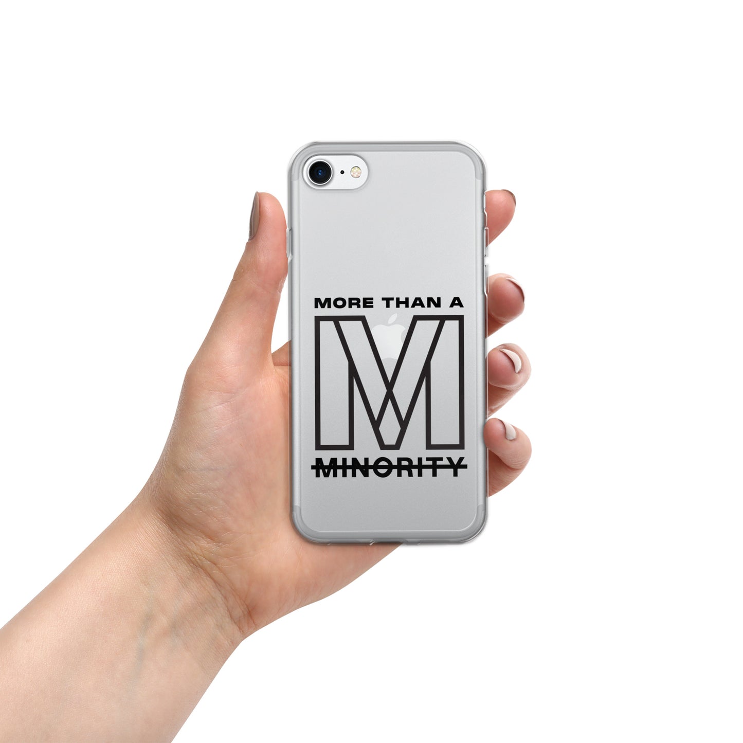 MTAM - More Than A Minority Clear Case for iPhone® | Solid Polycarbonate Back, Flexible Sides, Wireless Charging Compatible | Black LOGO