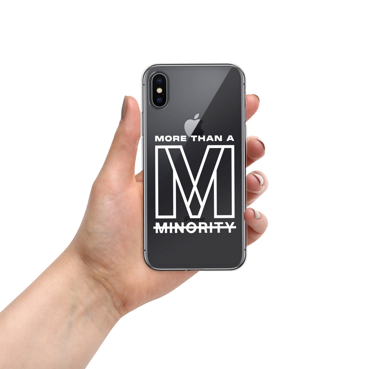 MTAM - More Than A Minority Clear Case for iPhone® | Solid Polycarbonate Back, Flexible Sides, Wireless Charging Compatible | White LOGO