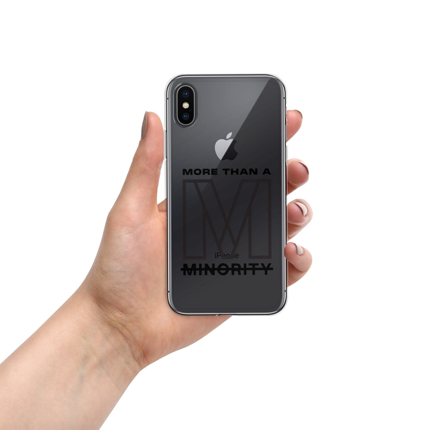 MTAM - More Than A Minority Clear Case for iPhone® | Solid Polycarbonate Back, Flexible Sides, Wireless Charging Compatible | Black LOGO