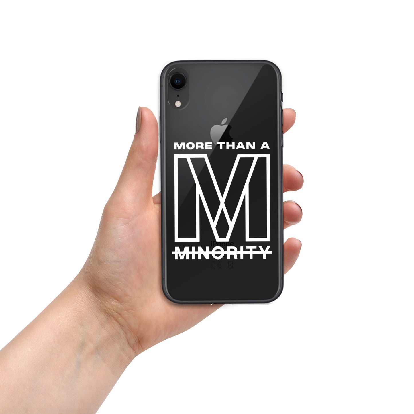 MTAM - More Than A Minority Clear Case for iPhone® | Solid Polycarbonate Back, Flexible Sides, Wireless Charging Compatible | White LOGO