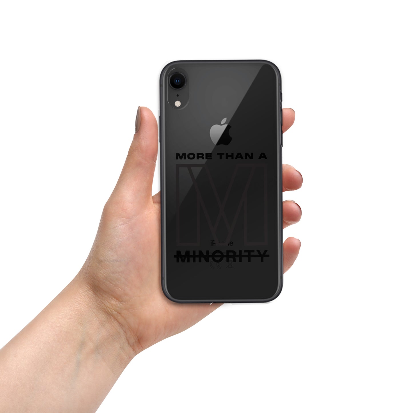 MTAM - More Than A Minority Clear Case for iPhone® | Solid Polycarbonate Back, Flexible Sides, Wireless Charging Compatible | Black LOGO