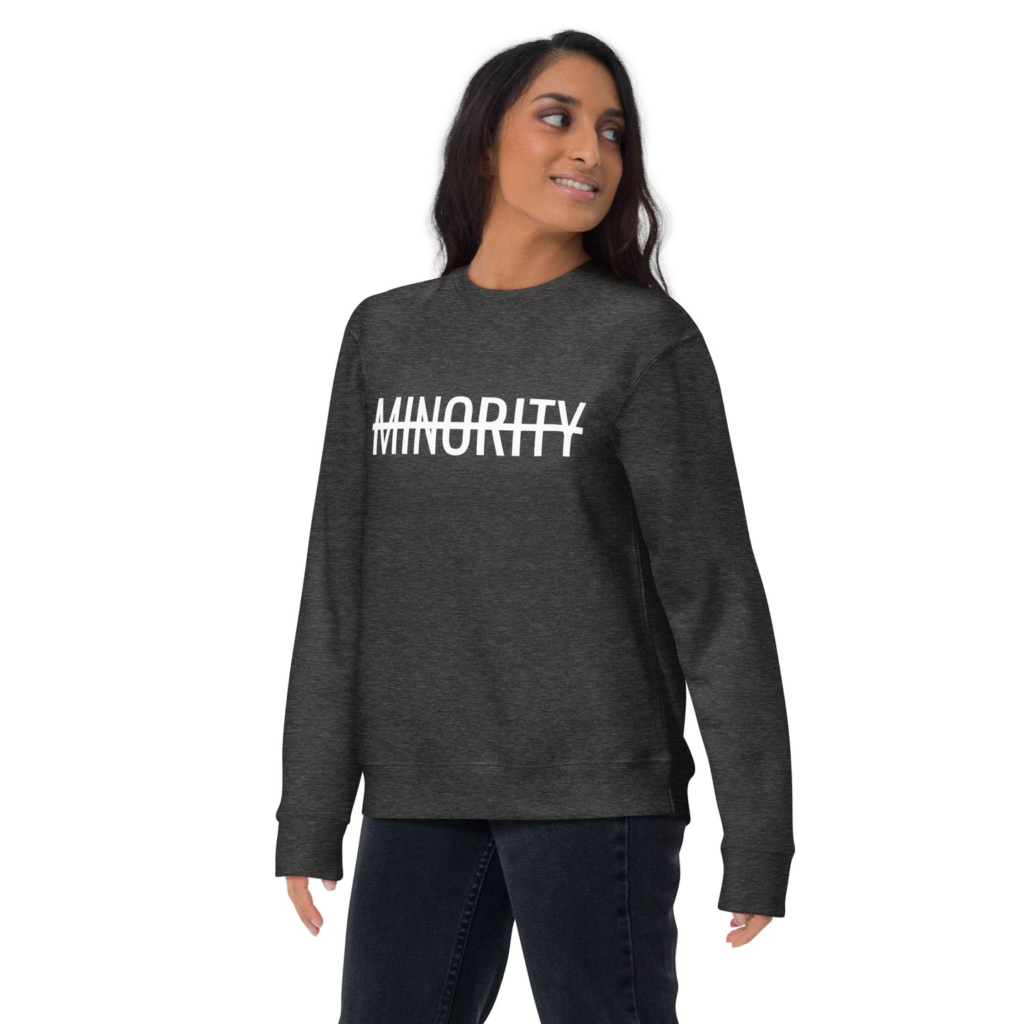 MTAM - Not A Minority Crewneck Sweatshirt - Comfortable Fleece, Side-Seamed, Cotton Blend, Valuable Back
