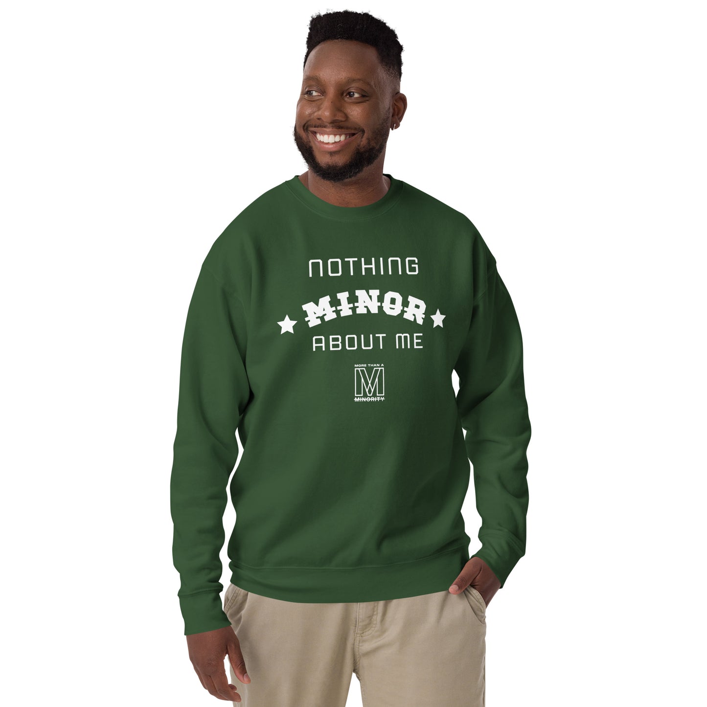 MTAM - Nothing Minor About Me Sweatshirt - Unisex, White Text, Ribbed Crew Neck, Long Sleeve Cuffs, and Soft Fleece Inside
