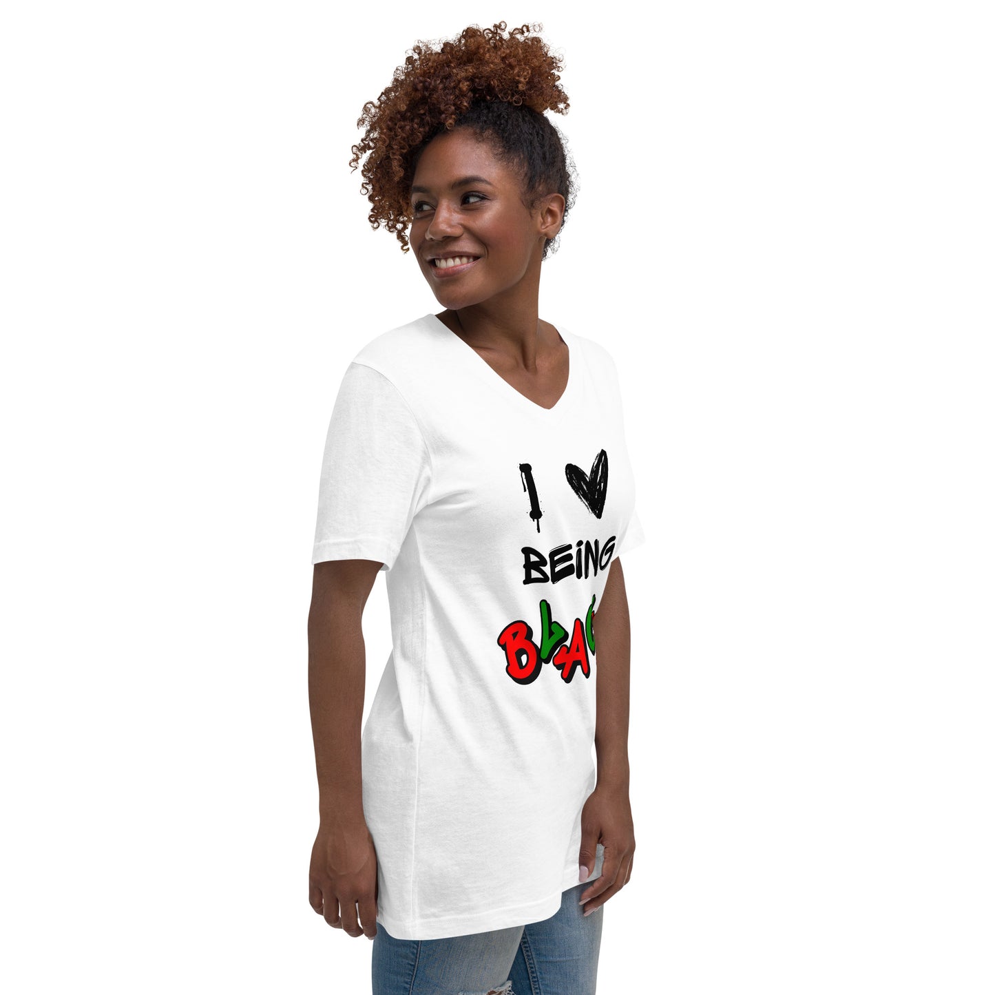 MTAM - I Love Being Black V-Neck Tee - Unisex Classic Fit, 100% Cotton, Comfortable, Pre-Shrunk, Regular Fit