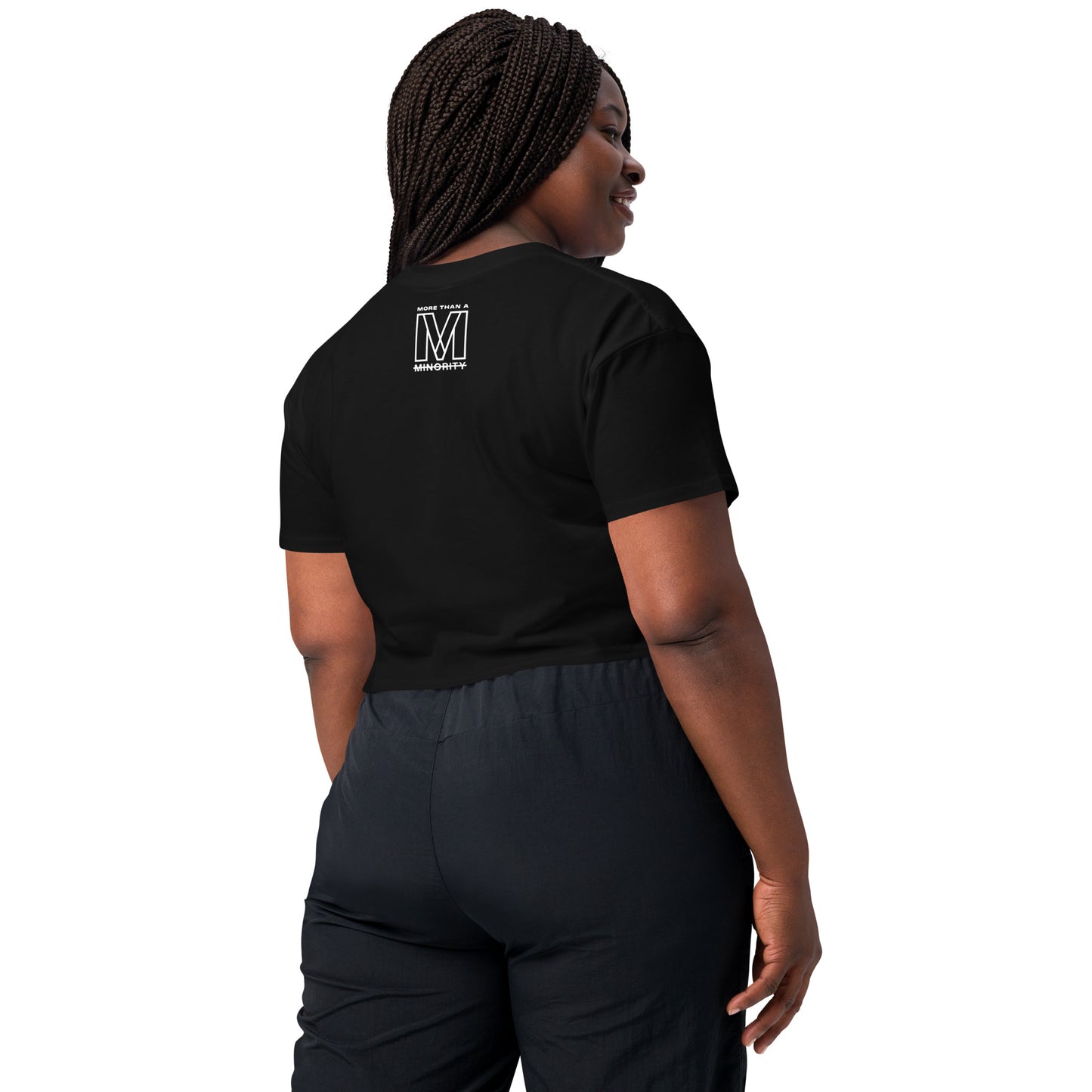 MTAM - Not A Minority Top Soft Cotton Crop Top, Relaxed Fit, Durable 100% Combed Cotton, Cropped Length | Black Text