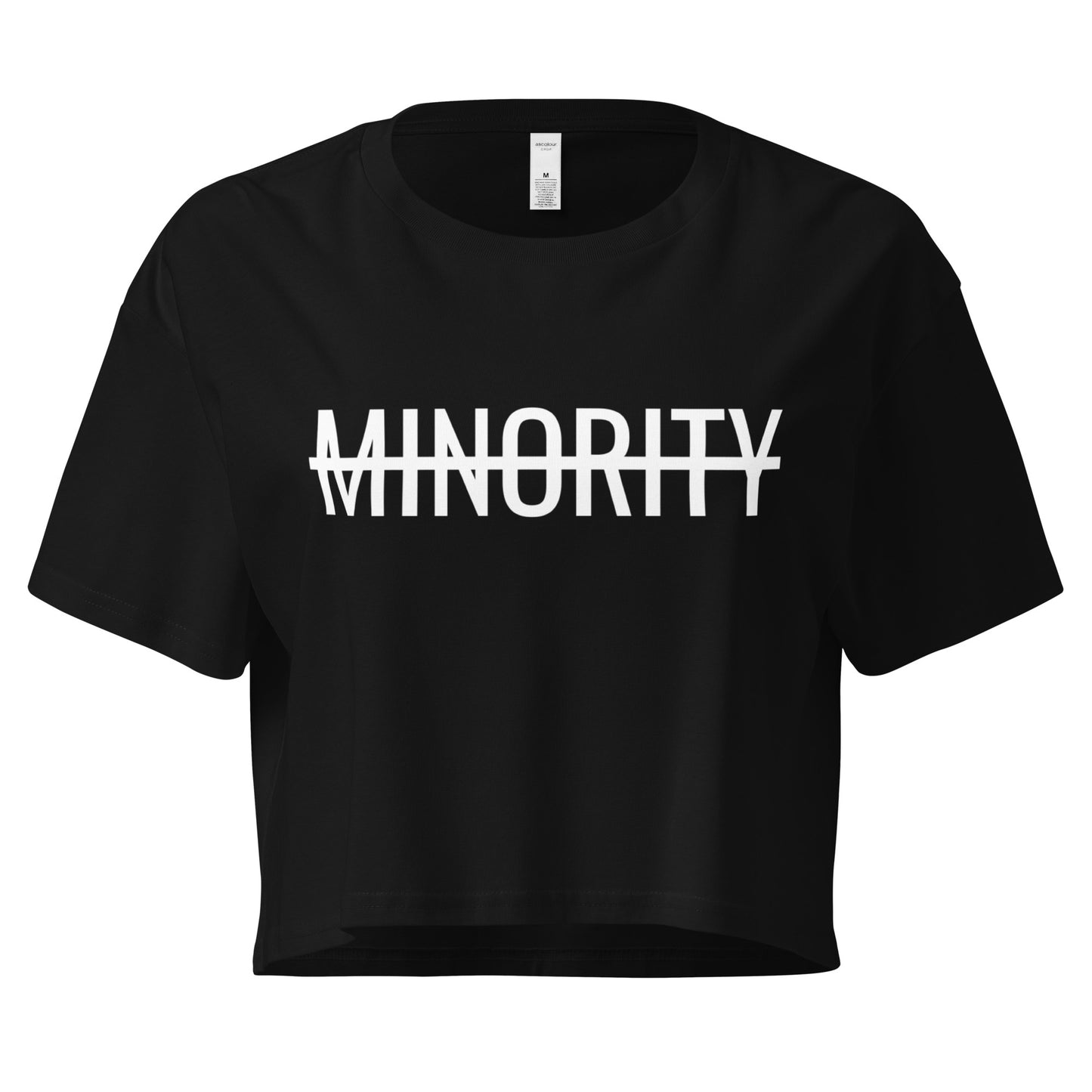 MTAM - Not A Minority Top Soft Cotton Crop Top, Relaxed Fit, Durable 100% Combed Cotton, Cropped Length | Black Text