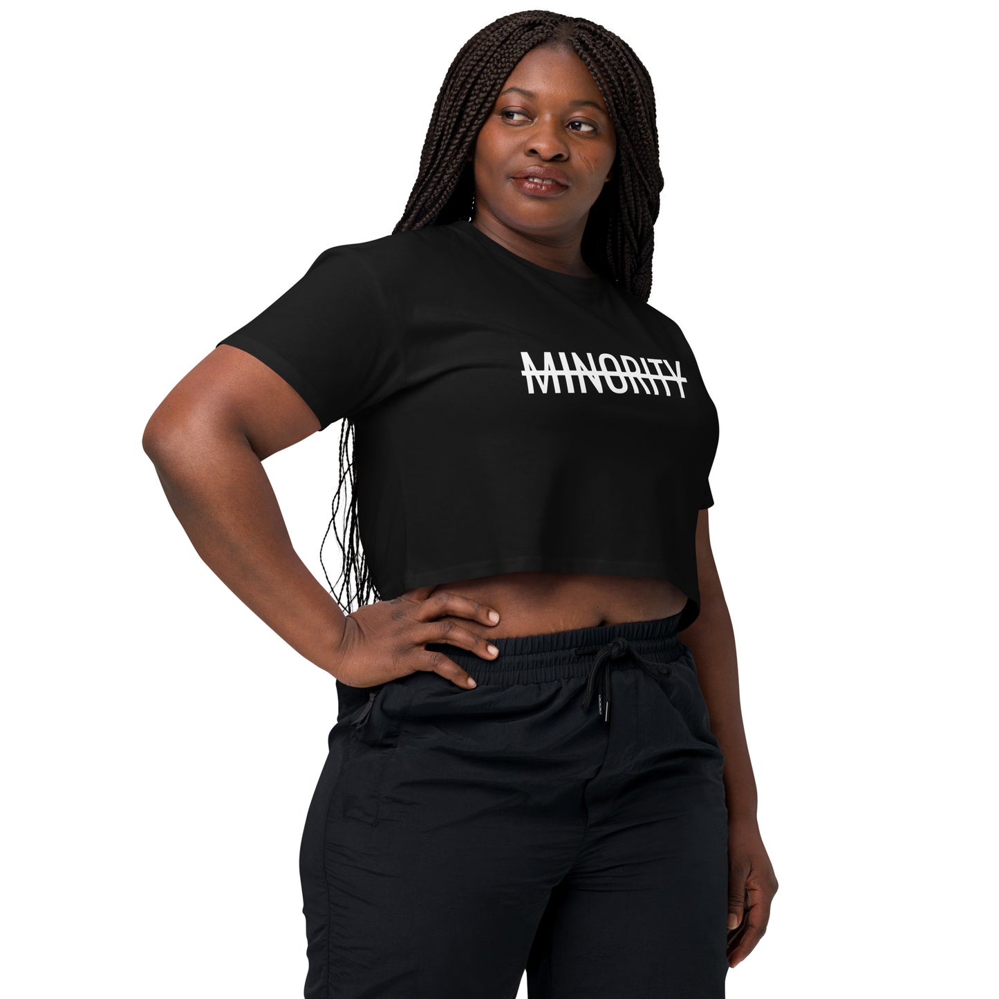 MTAM - Not A Minority Top Soft Cotton Crop Top, Relaxed Fit, Durable 100% Combed Cotton, Cropped Length | Black Text