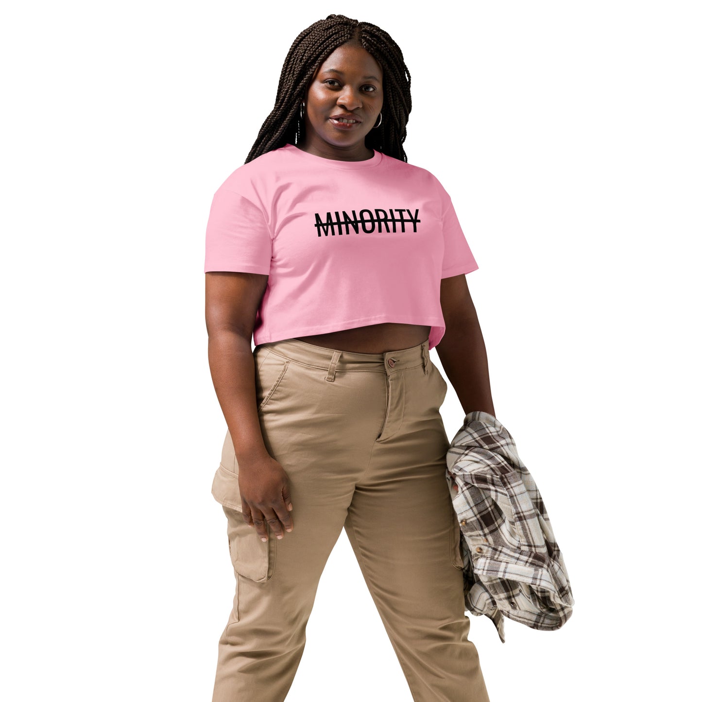 MTAM - Not A Minority Top Soft Cotton Crop Top, Relaxed Fit, Durable 100% Combed Cotton, Cropped Length | Black Text