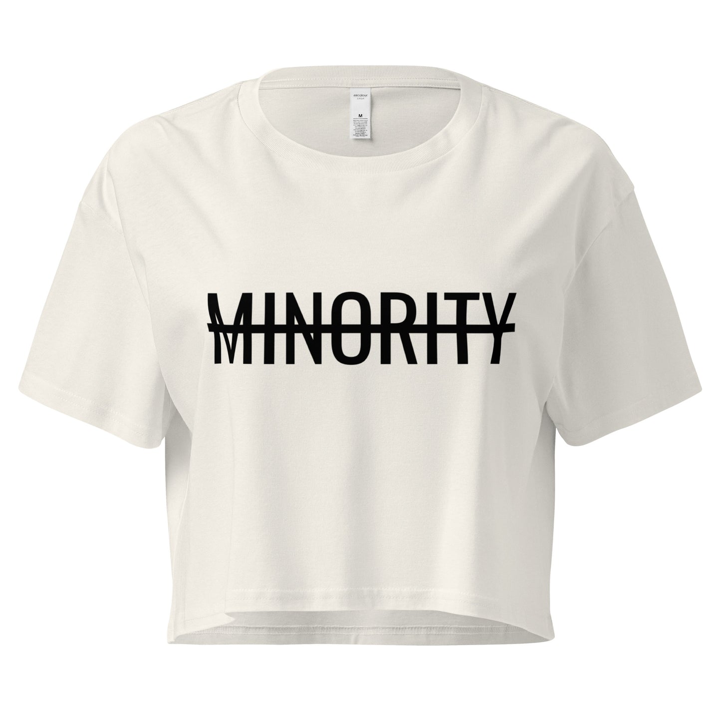 MTAM - Not A Minority Top Soft Cotton Crop Top, Relaxed Fit, Durable 100% Combed Cotton, Cropped Length | Black Text
