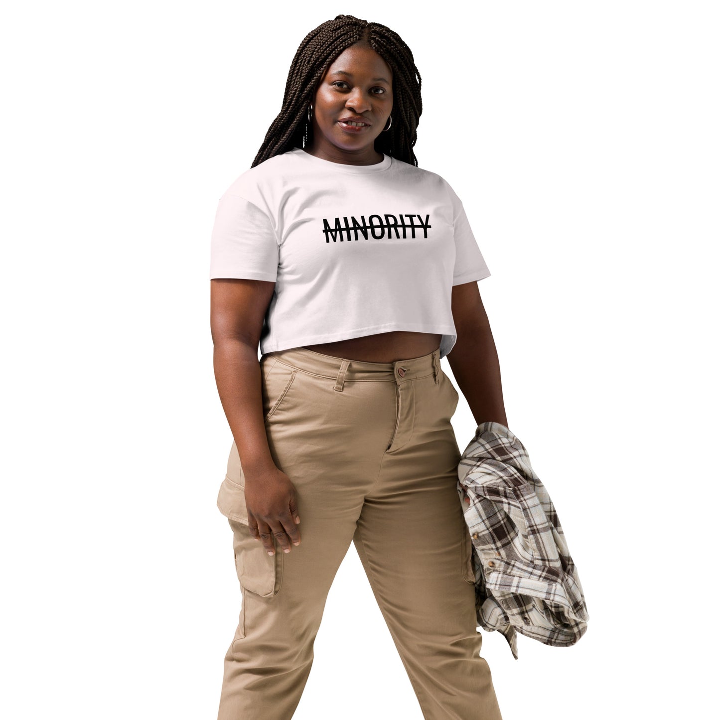 MTAM - Not A Minority Top Soft Cotton Crop Top, Relaxed Fit, Durable 100% Combed Cotton, Cropped Length | Black Text