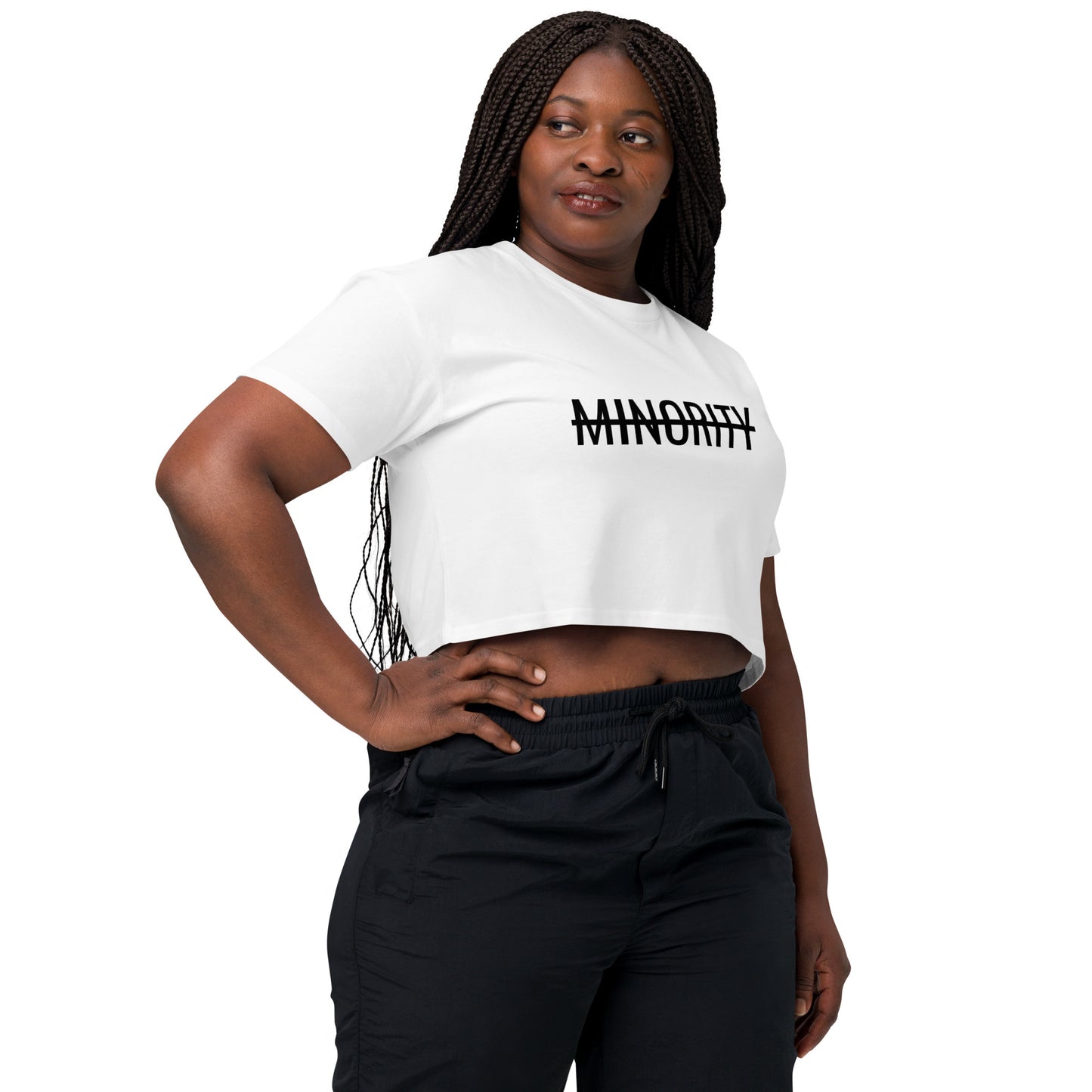 MTAM - Not A Minority Top Soft Cotton Crop Top, Relaxed Fit, Durable 100% Combed Cotton, Cropped Length | Black Text