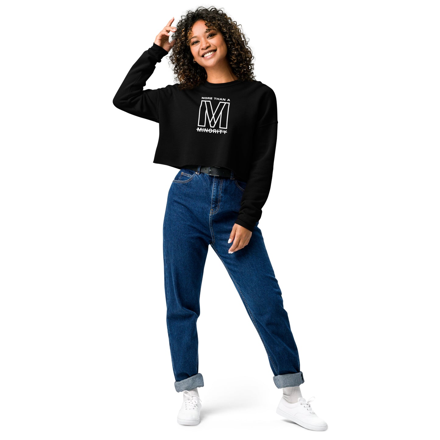 MTAM - Logo Crop Sweatshirt - Trendy Fleece Crop Top with Ribbed Neckline, Raw Hem, Multiple Colors, White Text