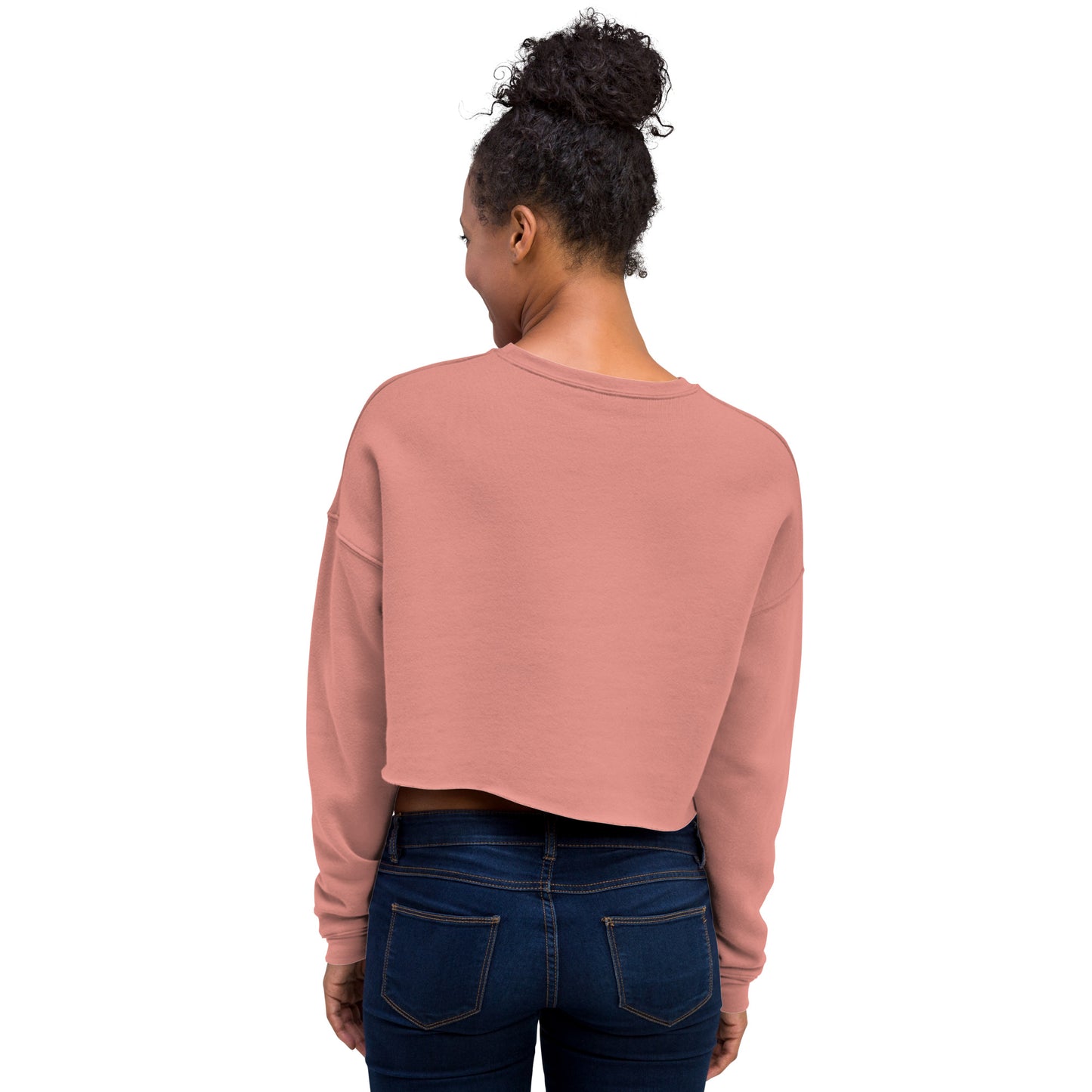 MTAM - Logo Crop Sweatshirt - Trendy Fleece Crop Top with Ribbed Neckline, Raw Hem, Multiple Colors, White Text