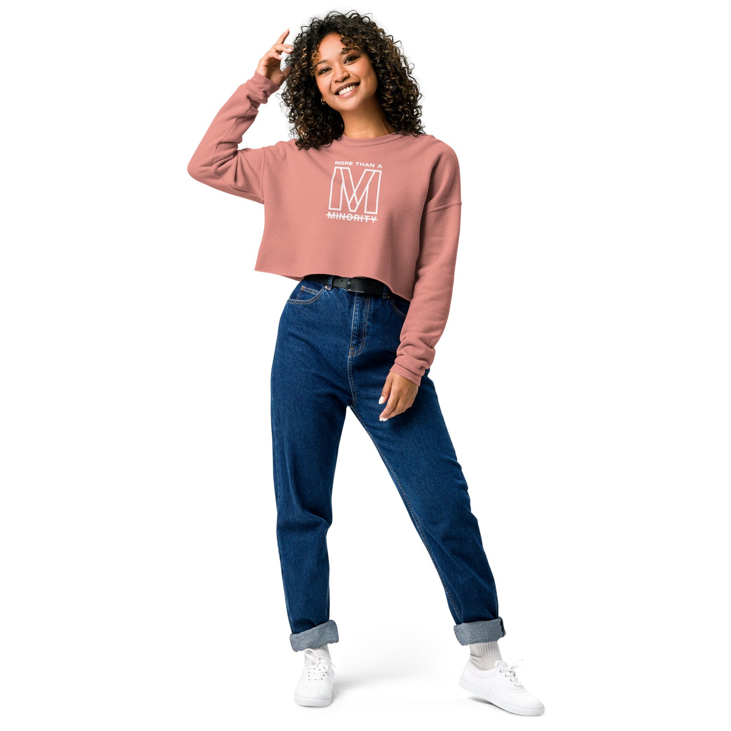 MTAM - Logo Crop Sweatshirt - Trendy Fleece Crop Top with Ribbed Neckline, Raw Hem, Multiple Colors, White Text