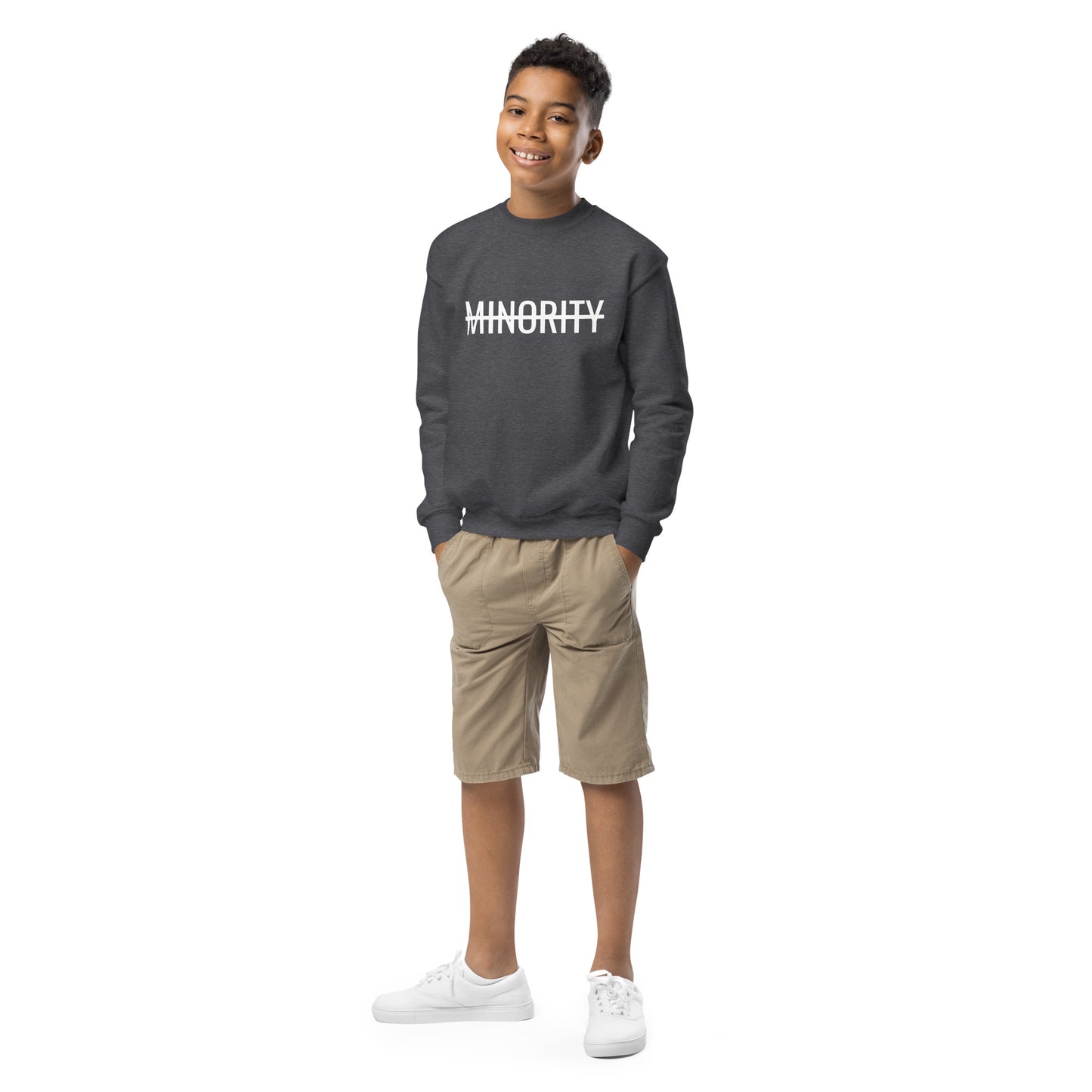 MTAM - Not A Minority Youth Crewneck Sweatshirt - Cozy, Soft Fleece, OEKO-TEX Certified, Easy Wash, 50/50 Cotton-Poly Blend, Regular Fit